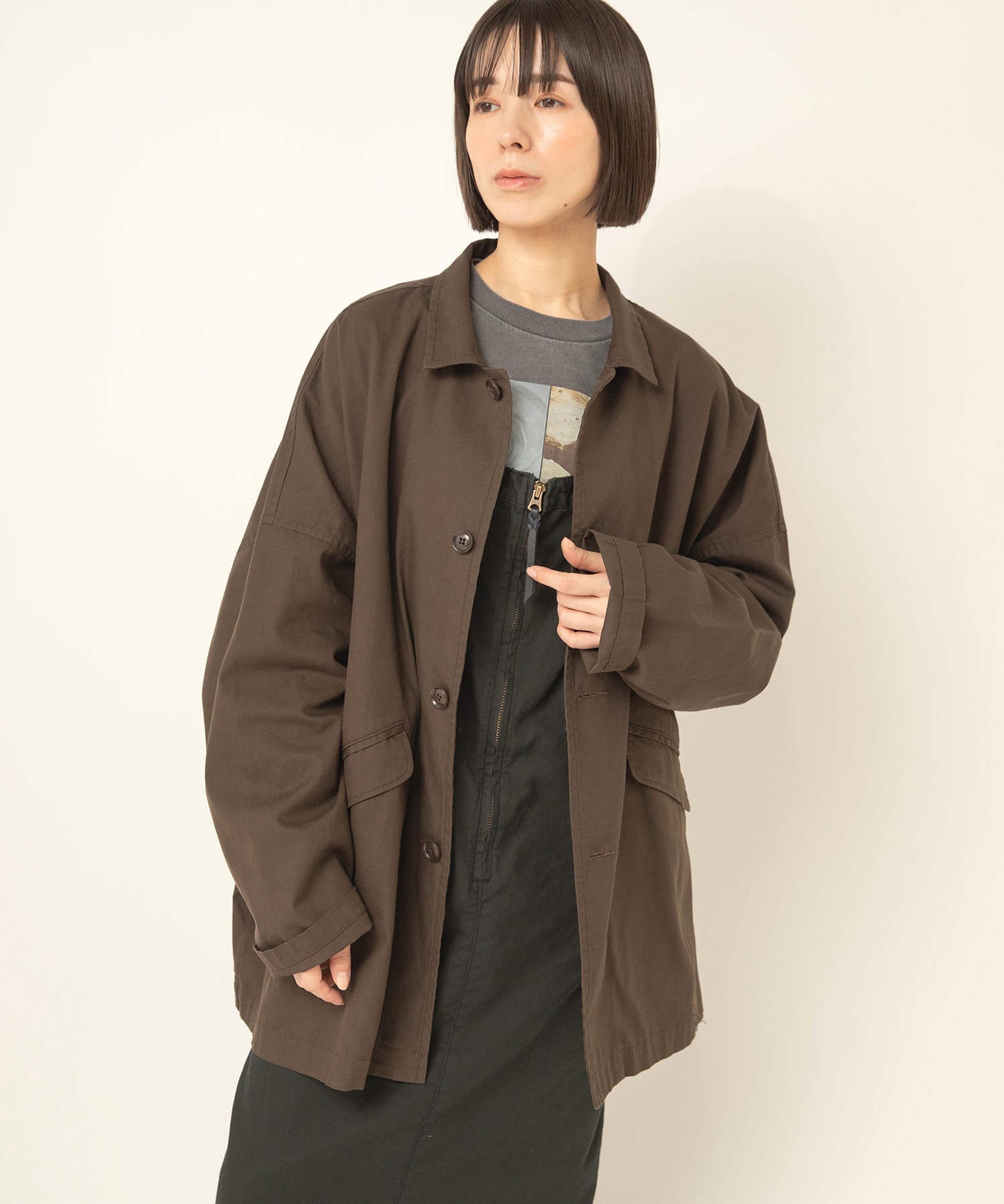 9月上旬納期】J2190 オーバーサイズワークジャケット(F コゲ茶