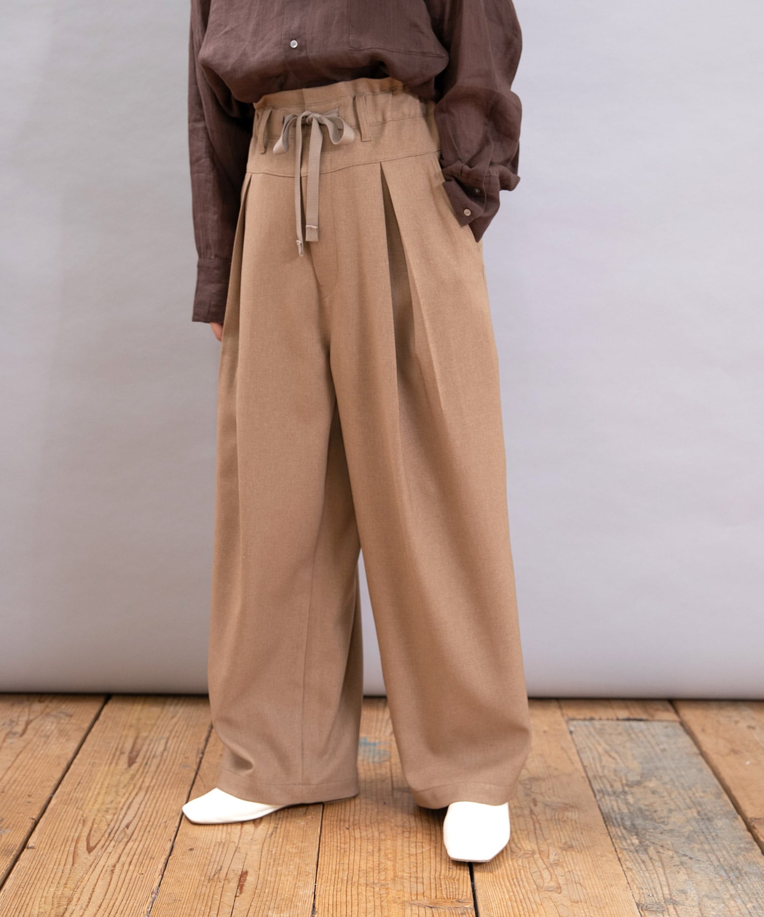 R4366 ウールライクなコックさんのスラックスパンツ(F スチールグレー