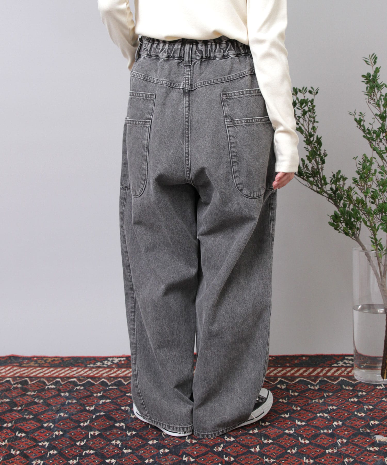 R4391 ケミカル加工のワークパンツ(F ブラックデニムケミカル): パンツ