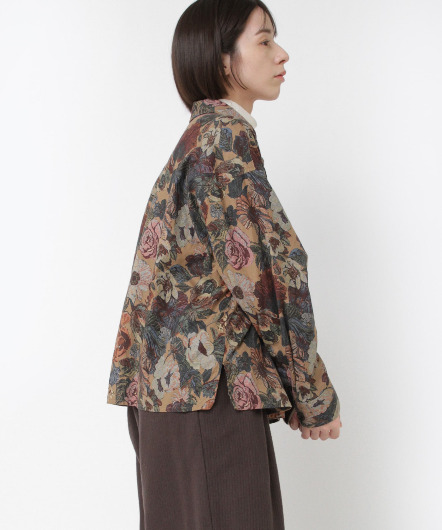 B2926 フラワープリントビエラシャツ(F ブラック): トップス