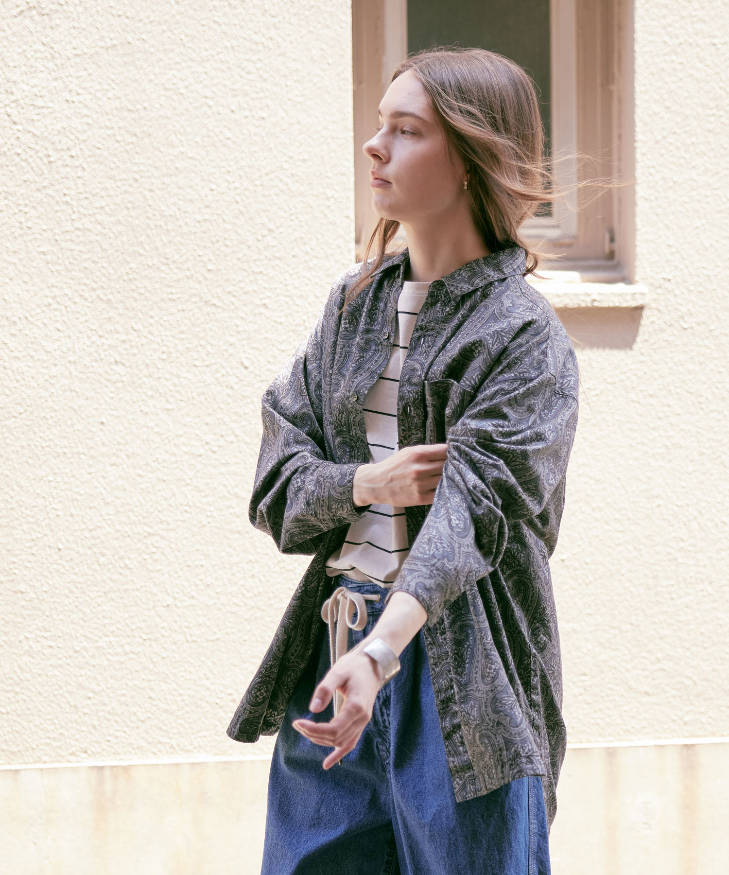 B2919 ヴィンテージペイズリーシャツ(F チャコールグレーベース