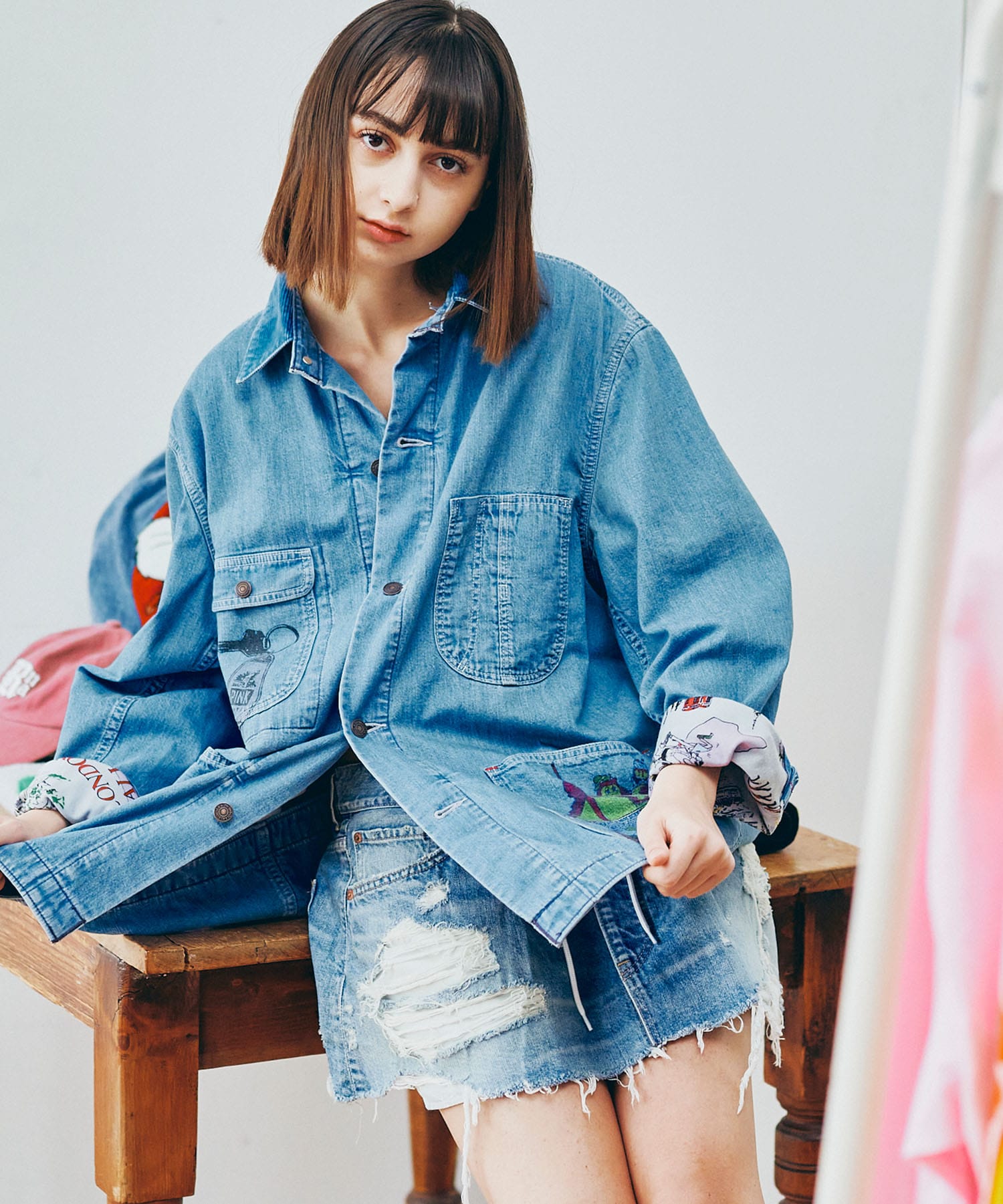 G1098 ダメージラップミニスカート(M オールド加工中色): スカート