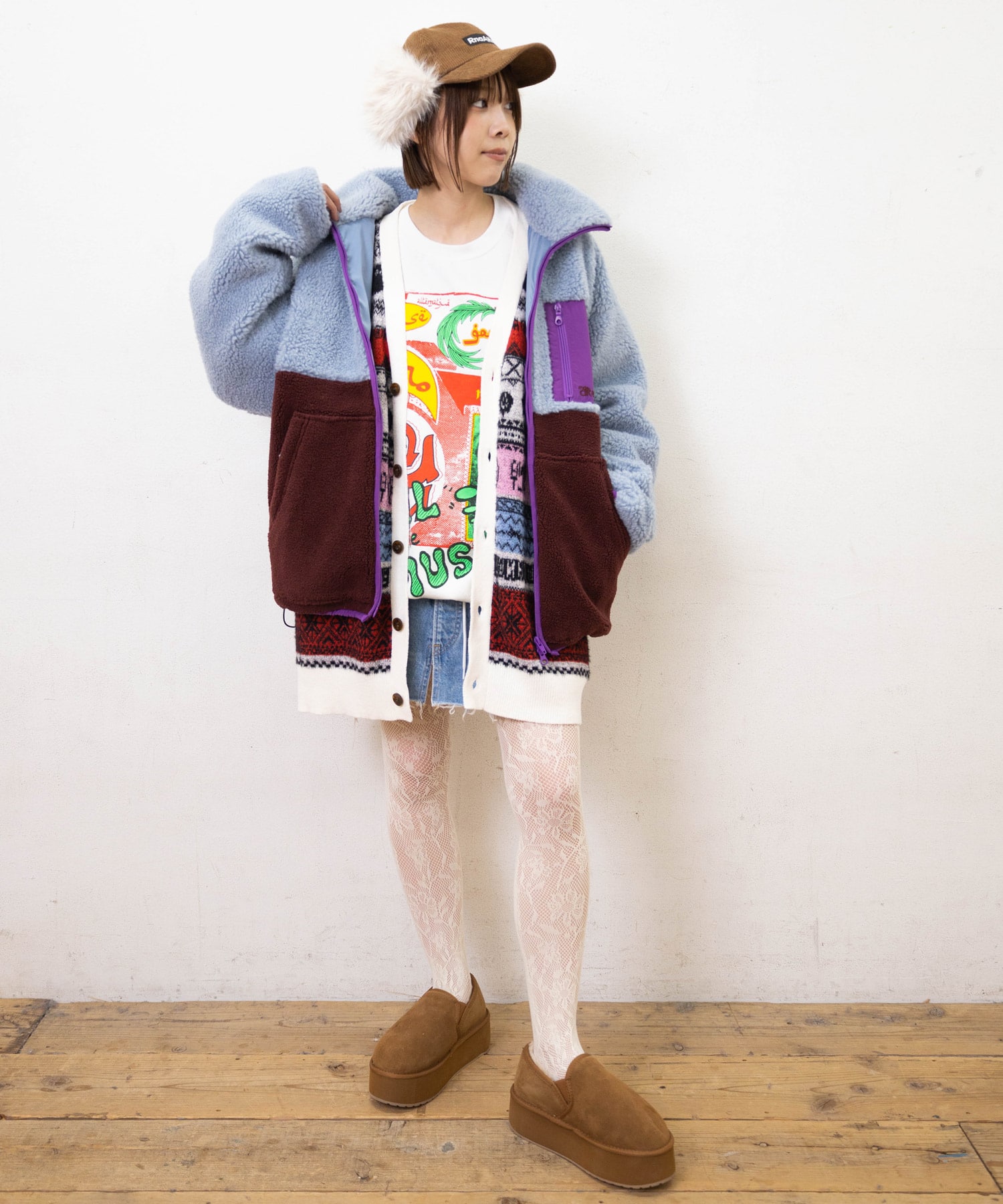 11月上旬納期】J2163 マルチカラーボアジャケット(M ホワイト