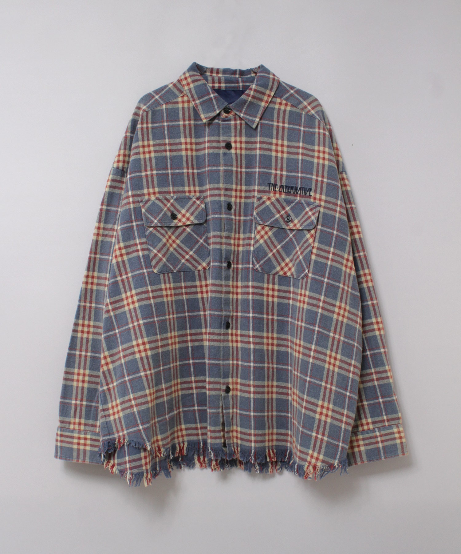 B2931 フリンジチェックシャツ(M ブルーチェック): トップス