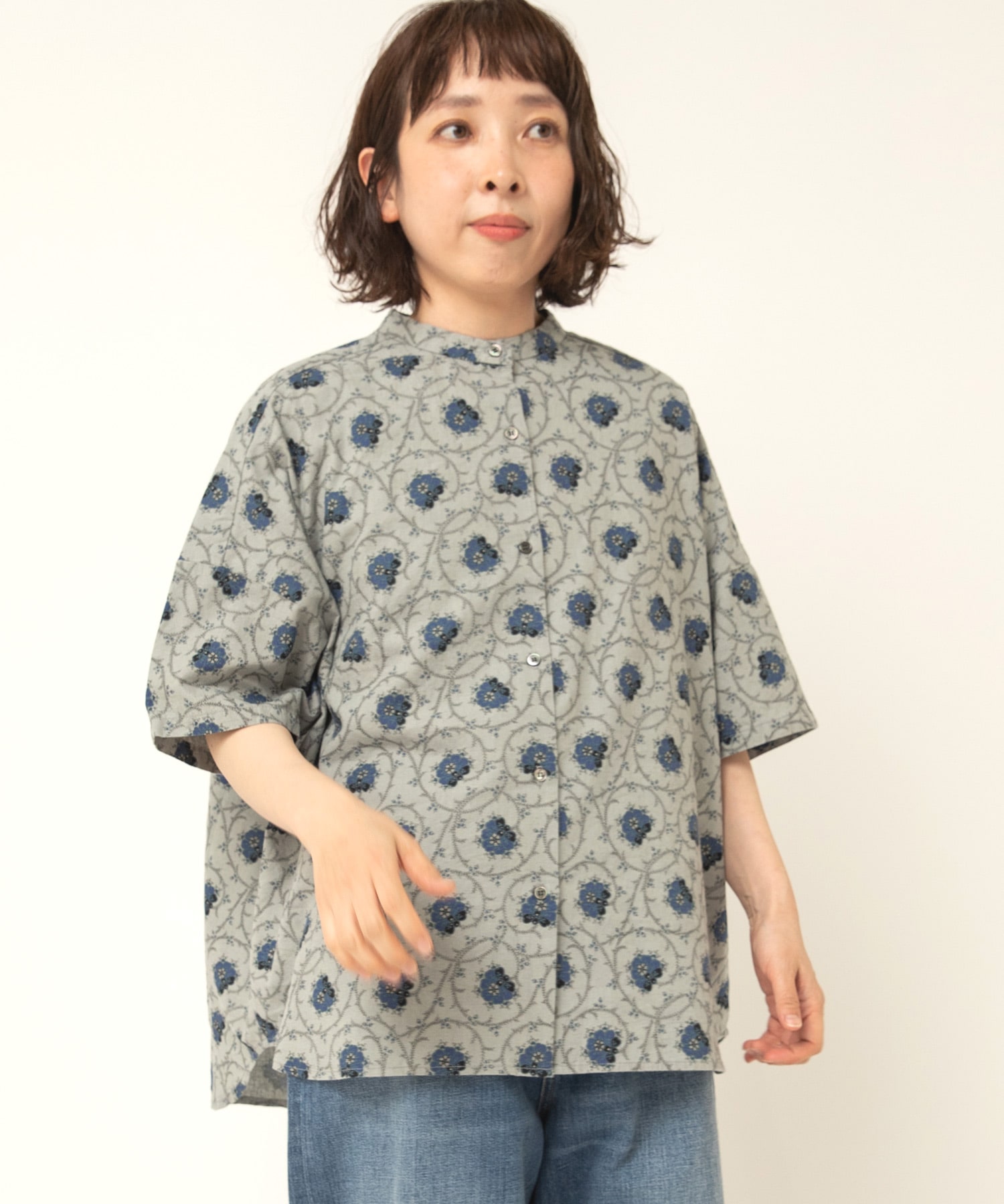 レビュー高評価の商品!の商品をすべて B2901 クロベース flowerプリントミドルスリーブシャツ(F ivy その他