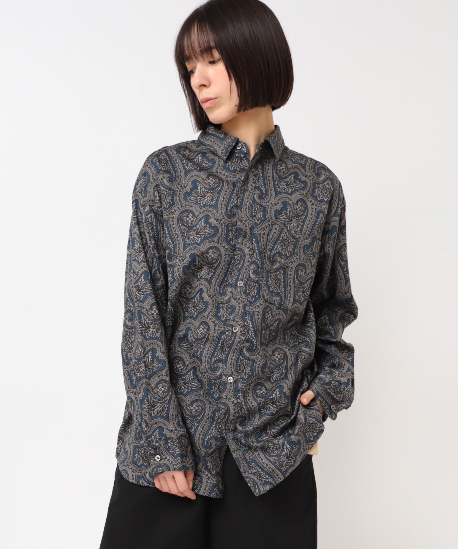 B2919 ヴィンテージペイズリーシャツ(F チャコールグレーベース
