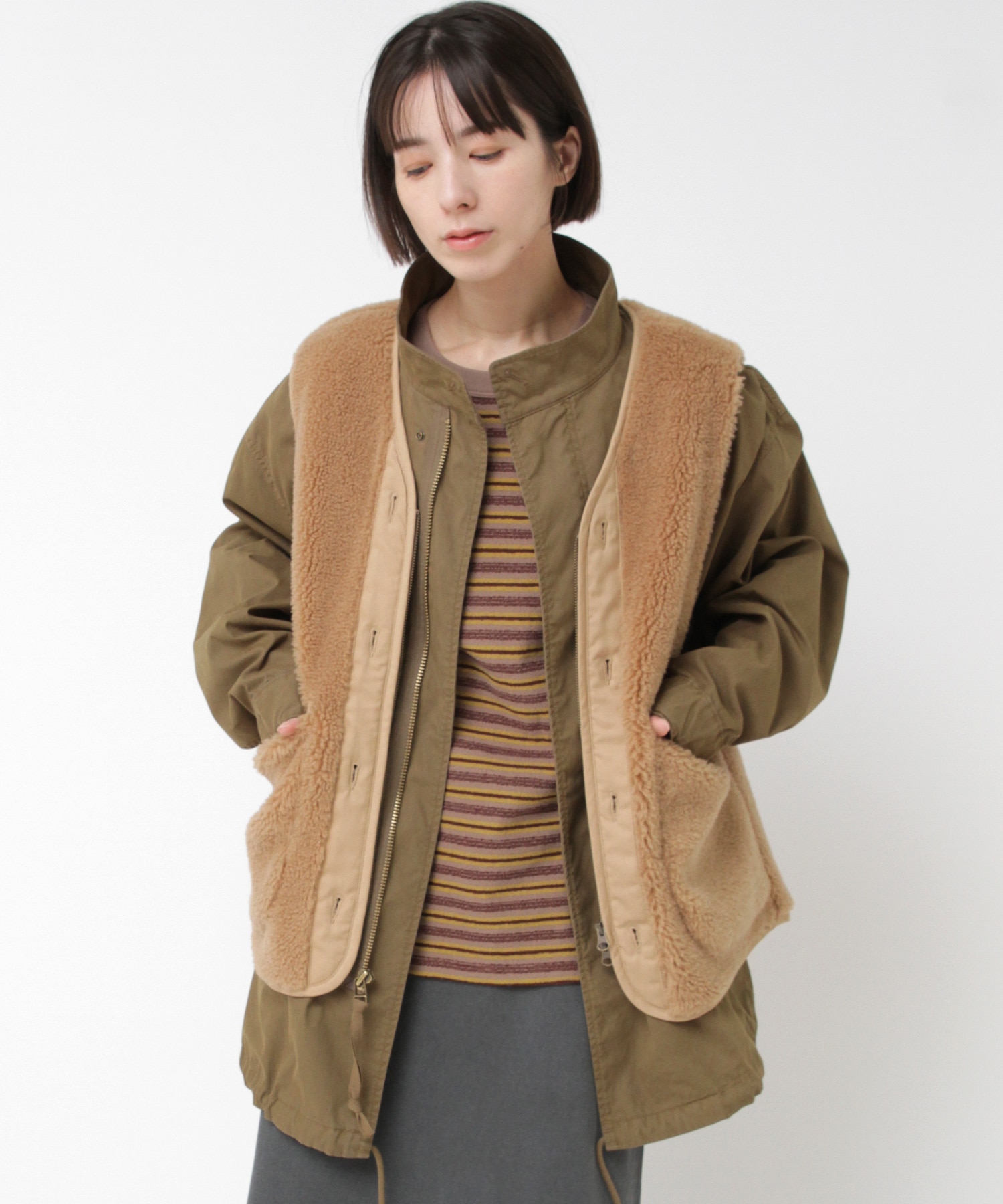 マーガレットハウエル ライナー付き モッズコート ベージュ フード ウール M MARGARET HOWELL - 良品 MARGARET HOWELL マーガレットハウエル