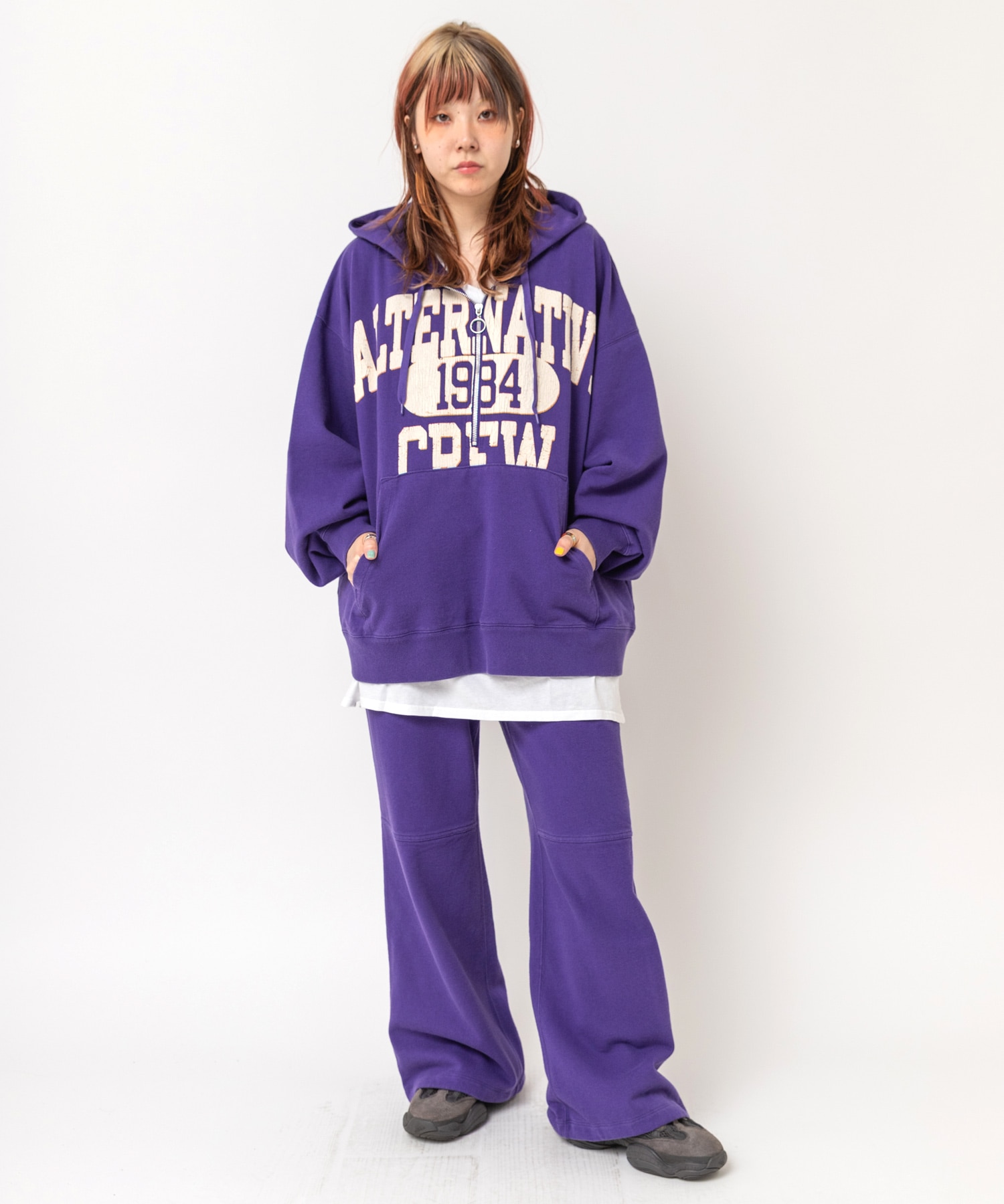 12月上旬納期】M2766 カレッジロゴハーフZIPフーディー(M パープル