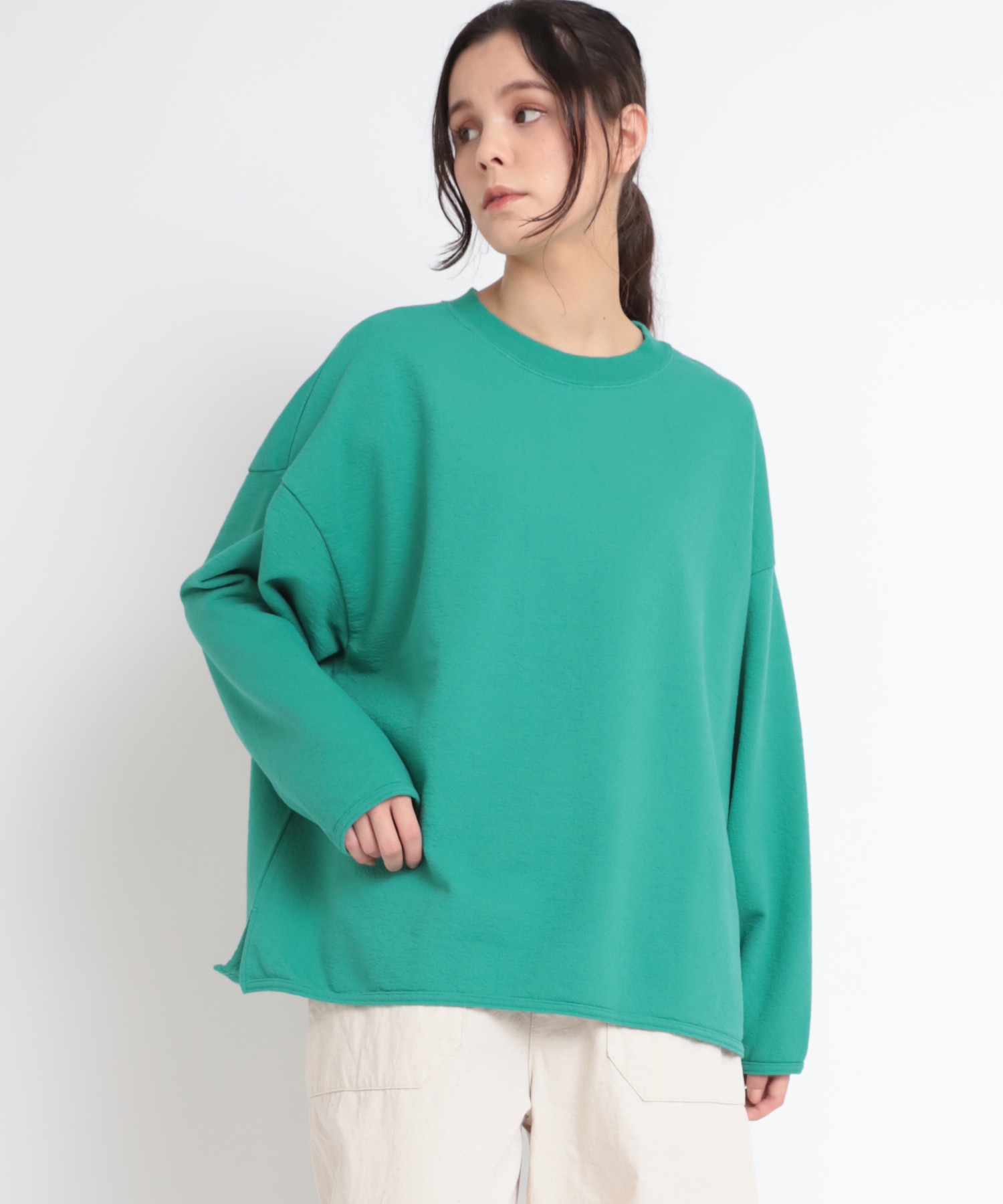 M2499 裏毛風天竺オーバーサイズプルオーバー(F オフ白