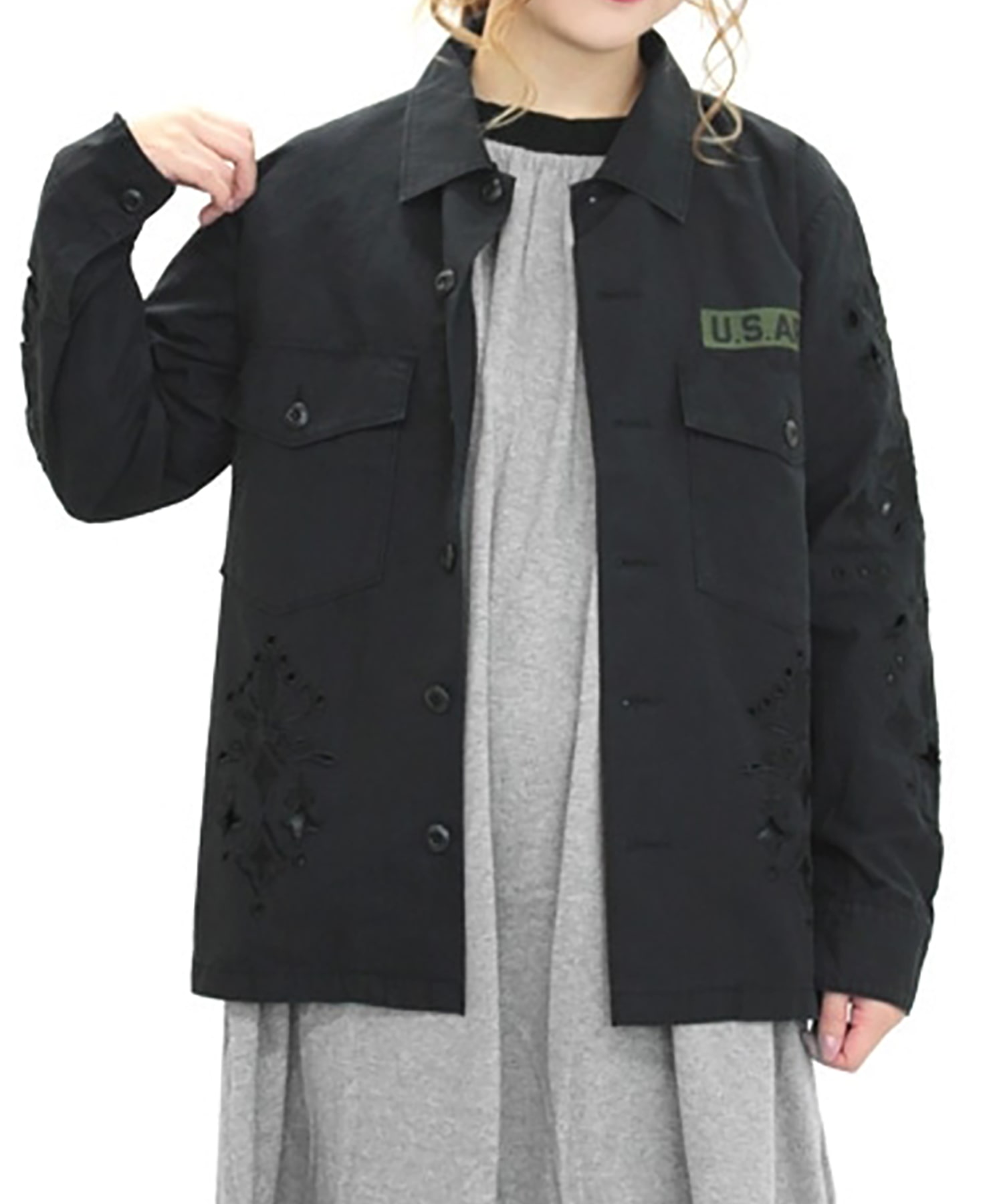 B2293 刺繍ミリタリーシャツ