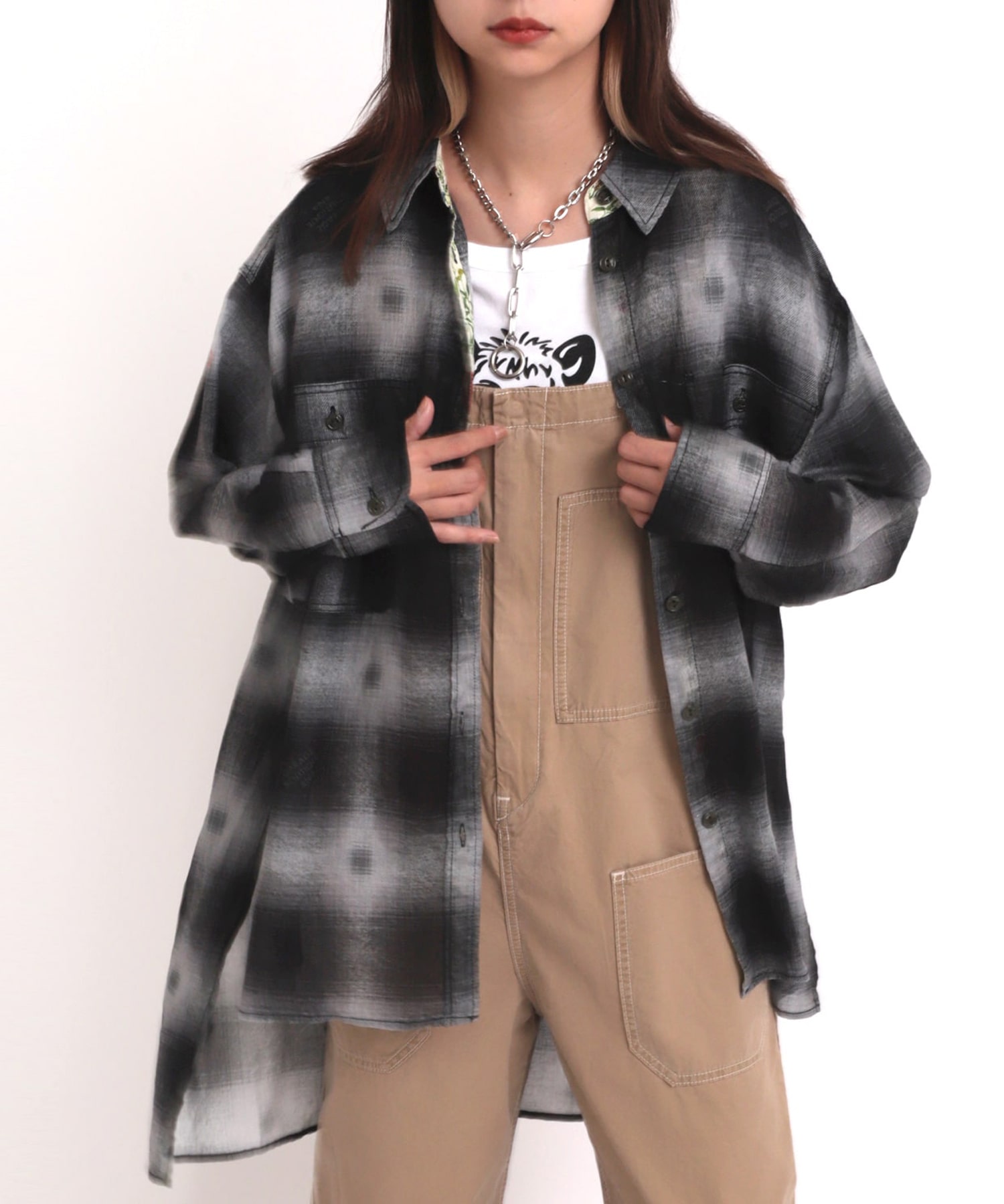 B2665 オンブレー×ボタニカルプリントBIGシャツ