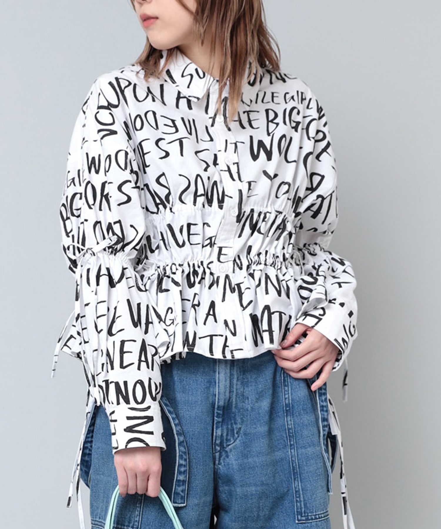 B2793 ワード総柄シャーリングシャツ