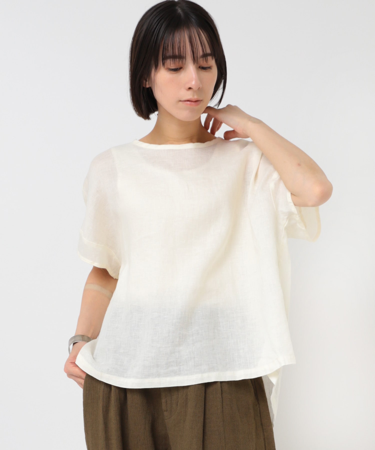 B2908 リネンドロップショルダーブラウス