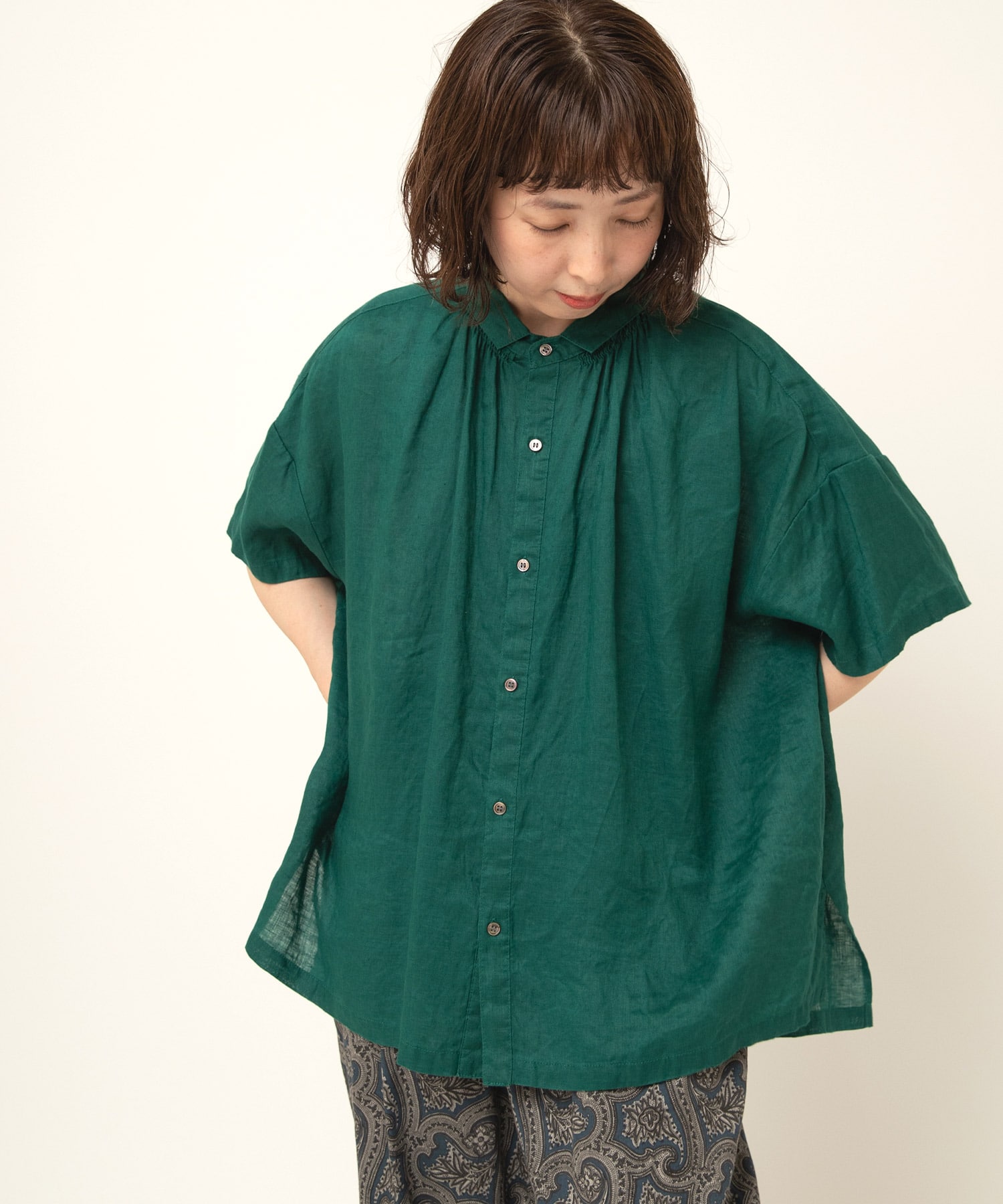 B2909 リネンスモールカラーシャーリングシャツ