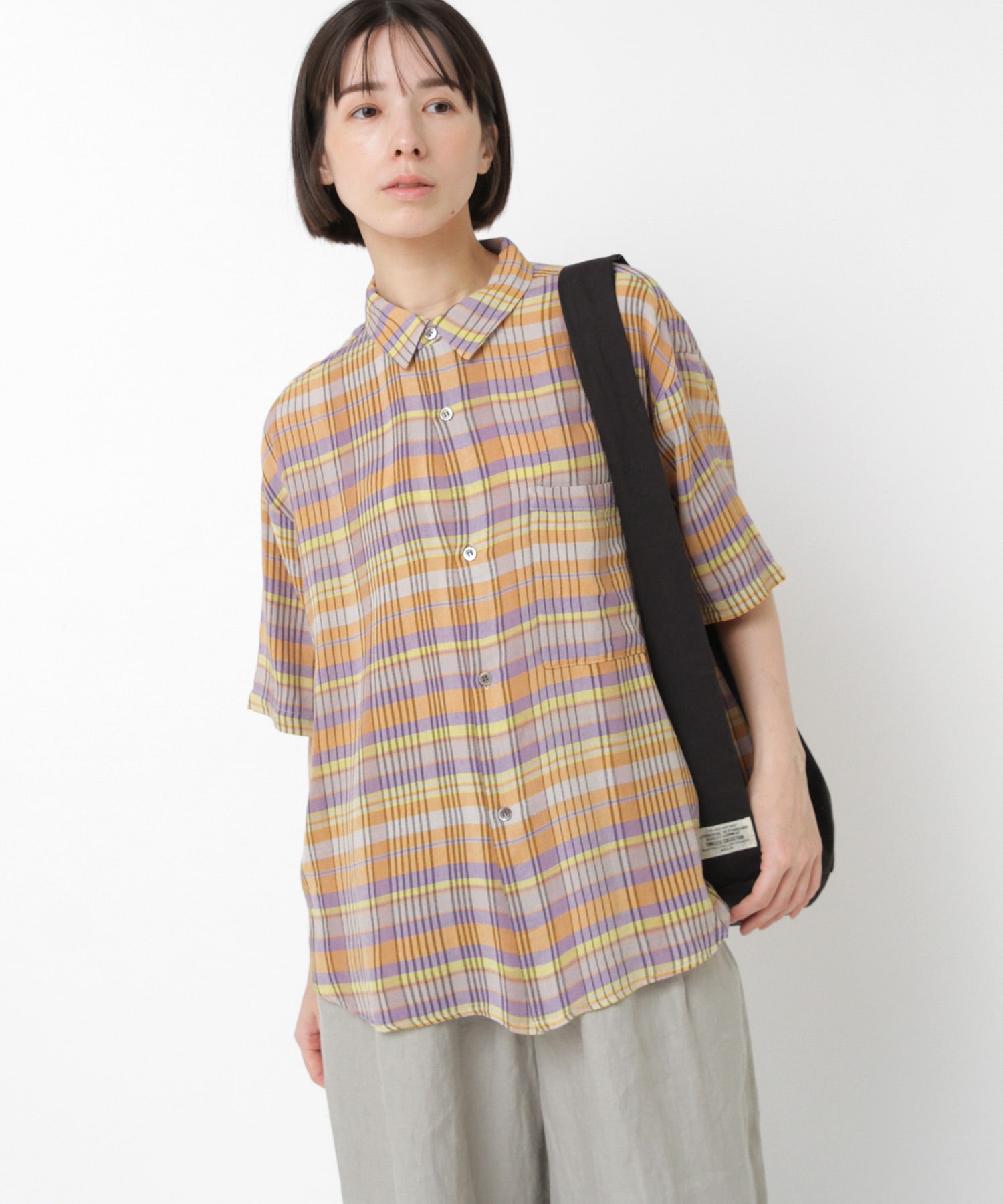 B2913 マドラスチェック半袖シャツ