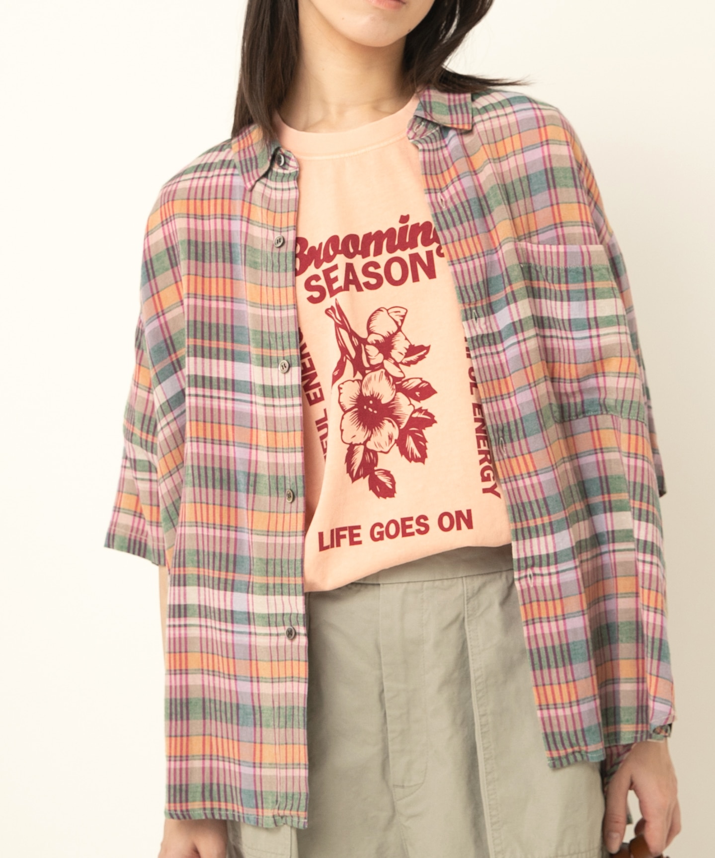 B2913 マドラスチェック半袖シャツ