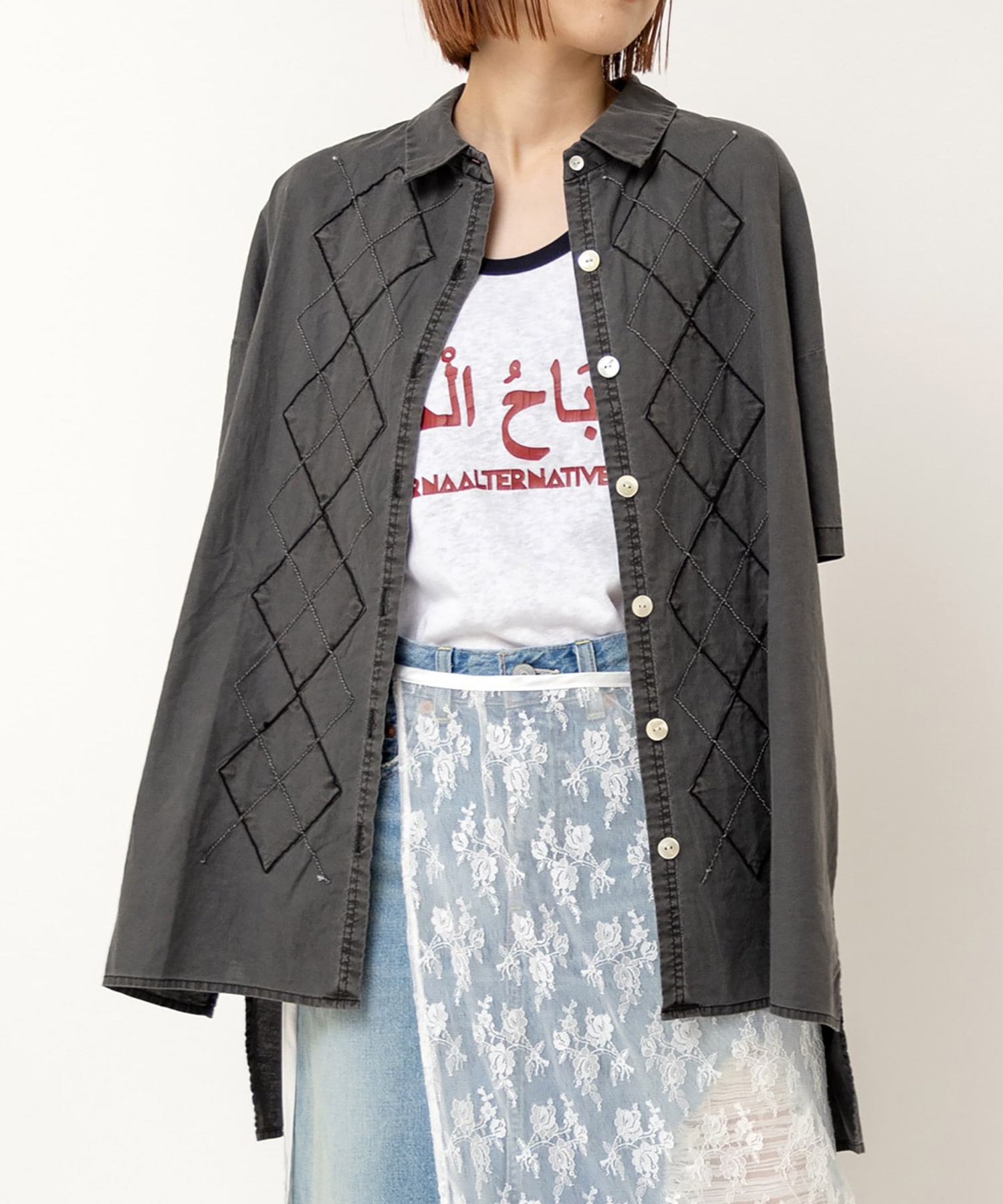 B2923 アーガイルステッチシャツ