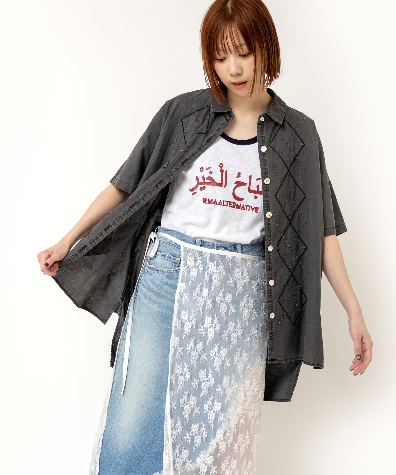 B2923 アーガイルステッチシャツ