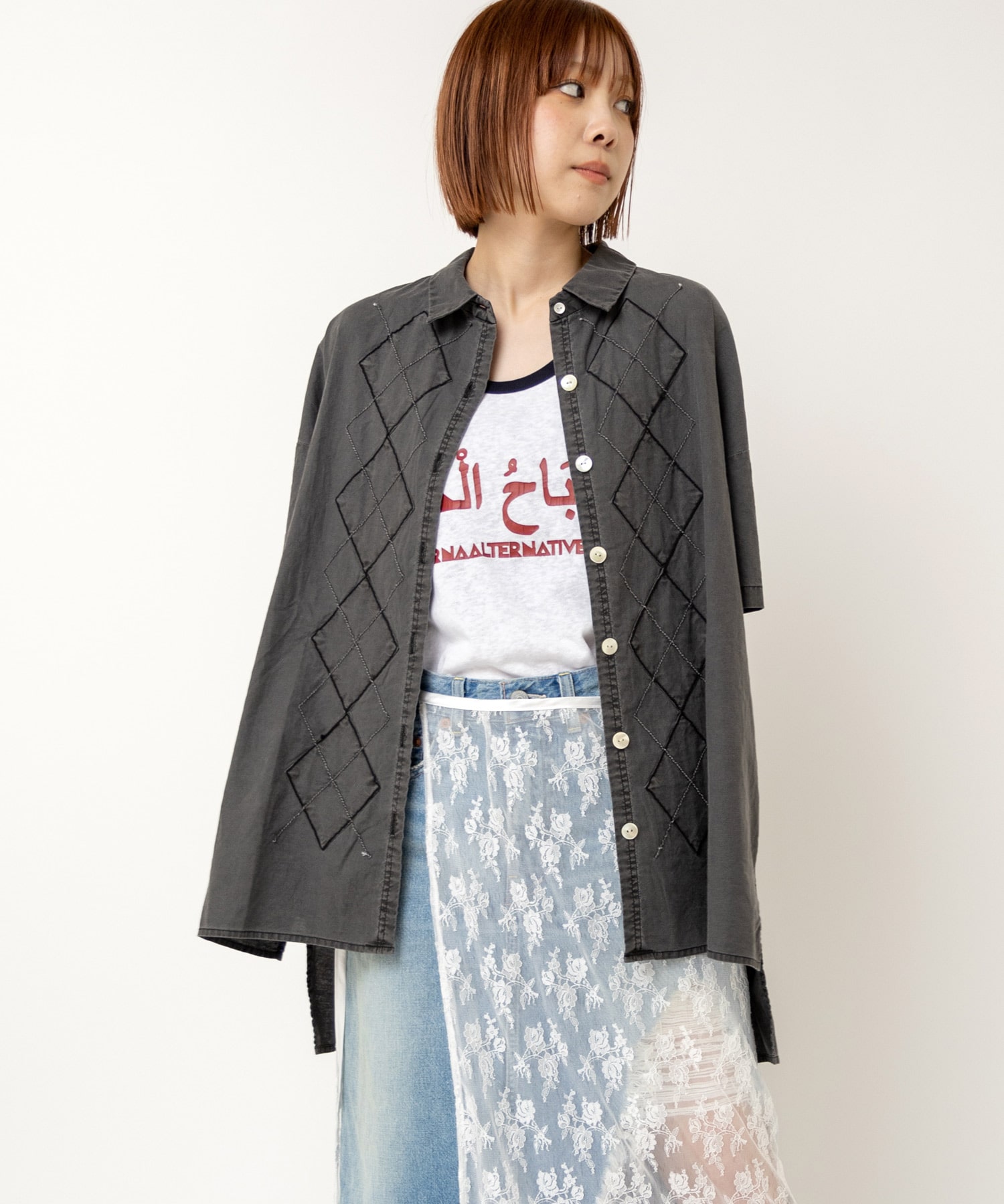 B2923 アーガイルステッチシャツ