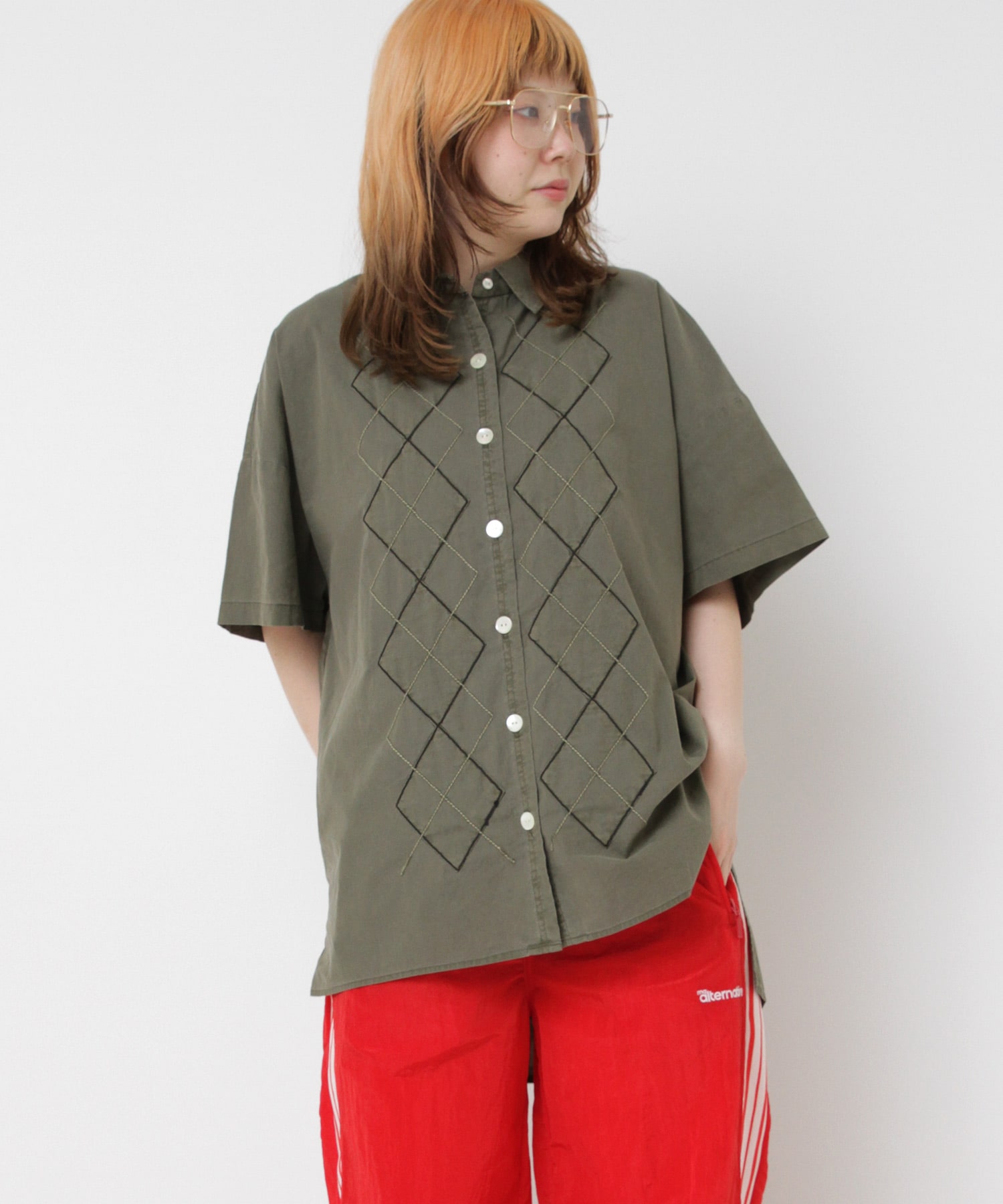 B2923 アーガイルステッチシャツ