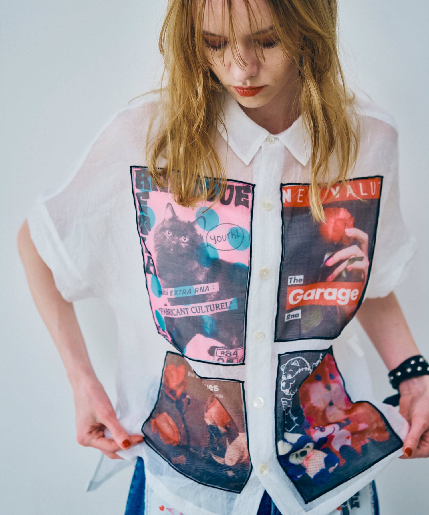 B2924 プリントパッチシアーシャツ