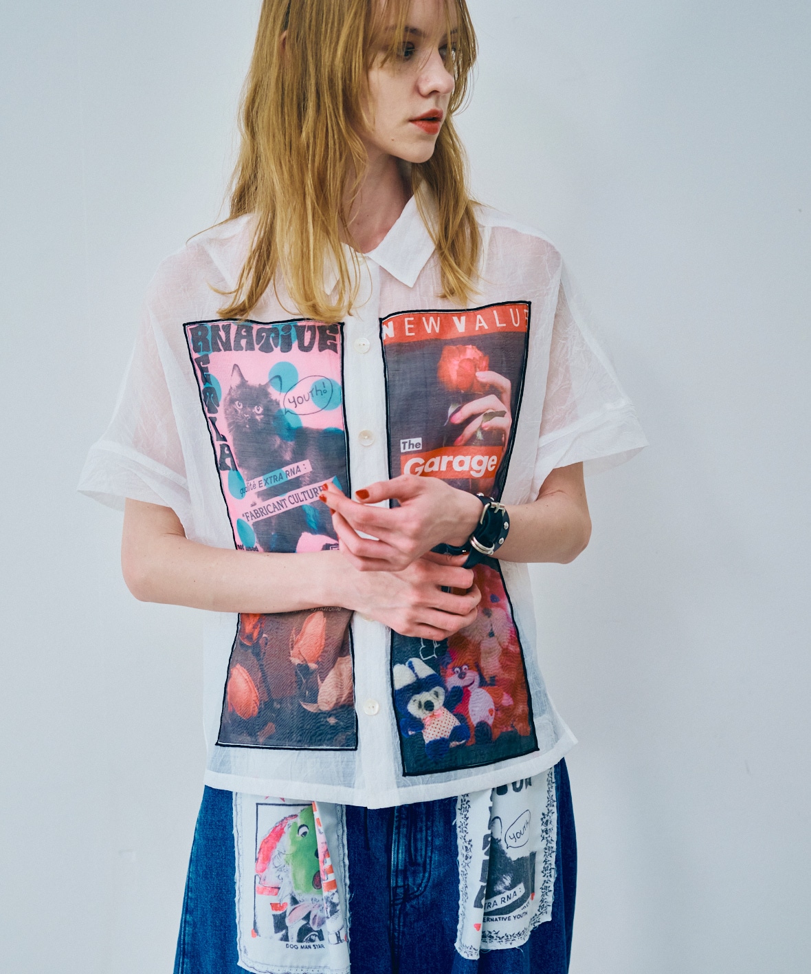 B2924 プリントパッチシアーシャツ