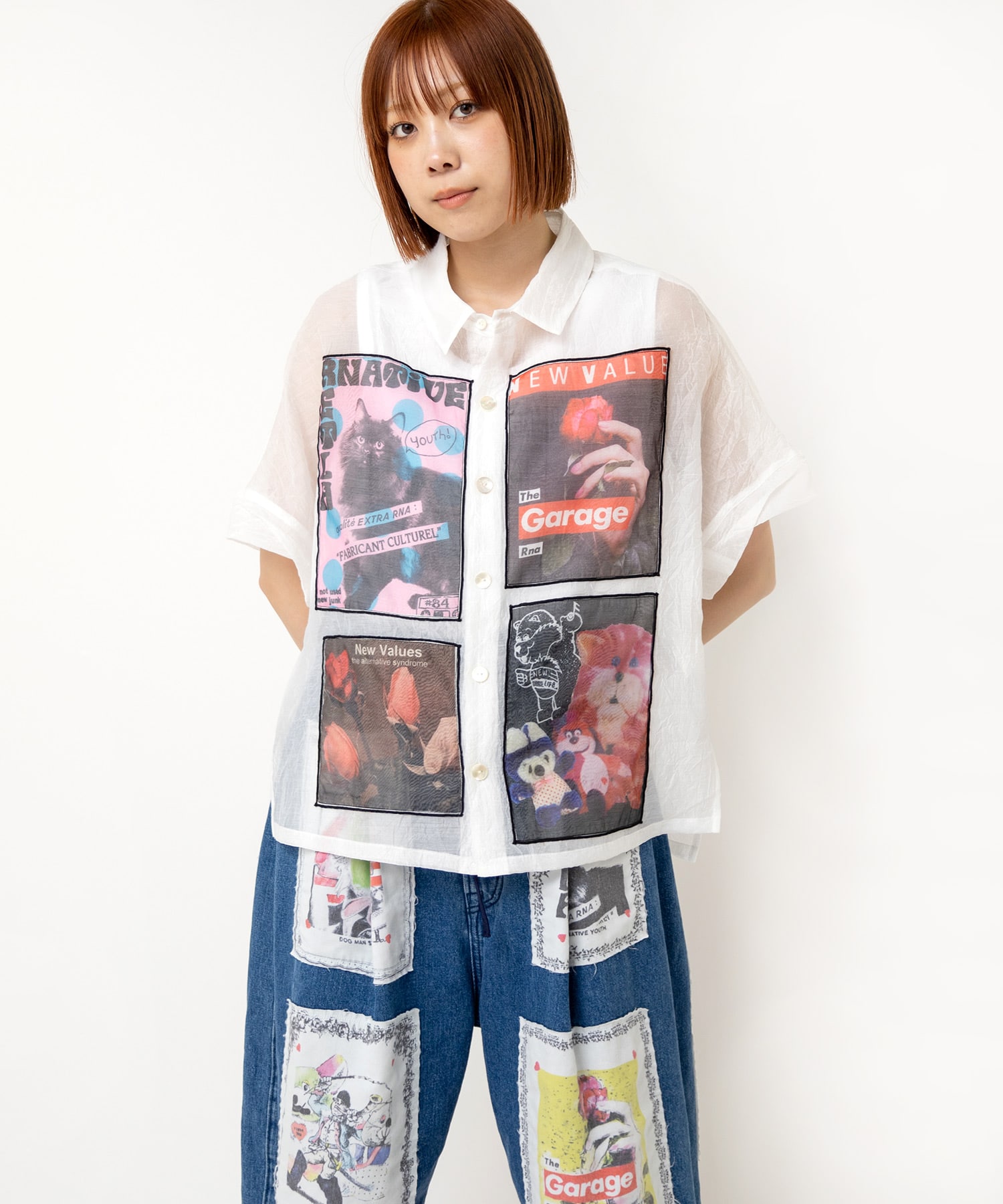 【8月中旬納期】B2924 プリントパッチシアーシャツ