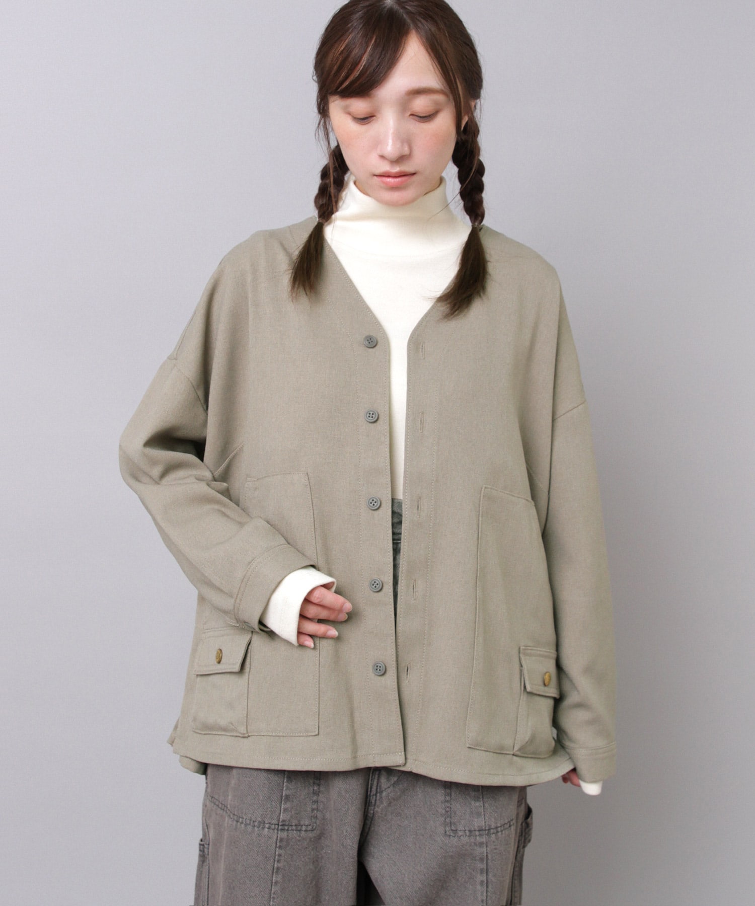 B2927 F.ワークのウールライクシャツジャケット