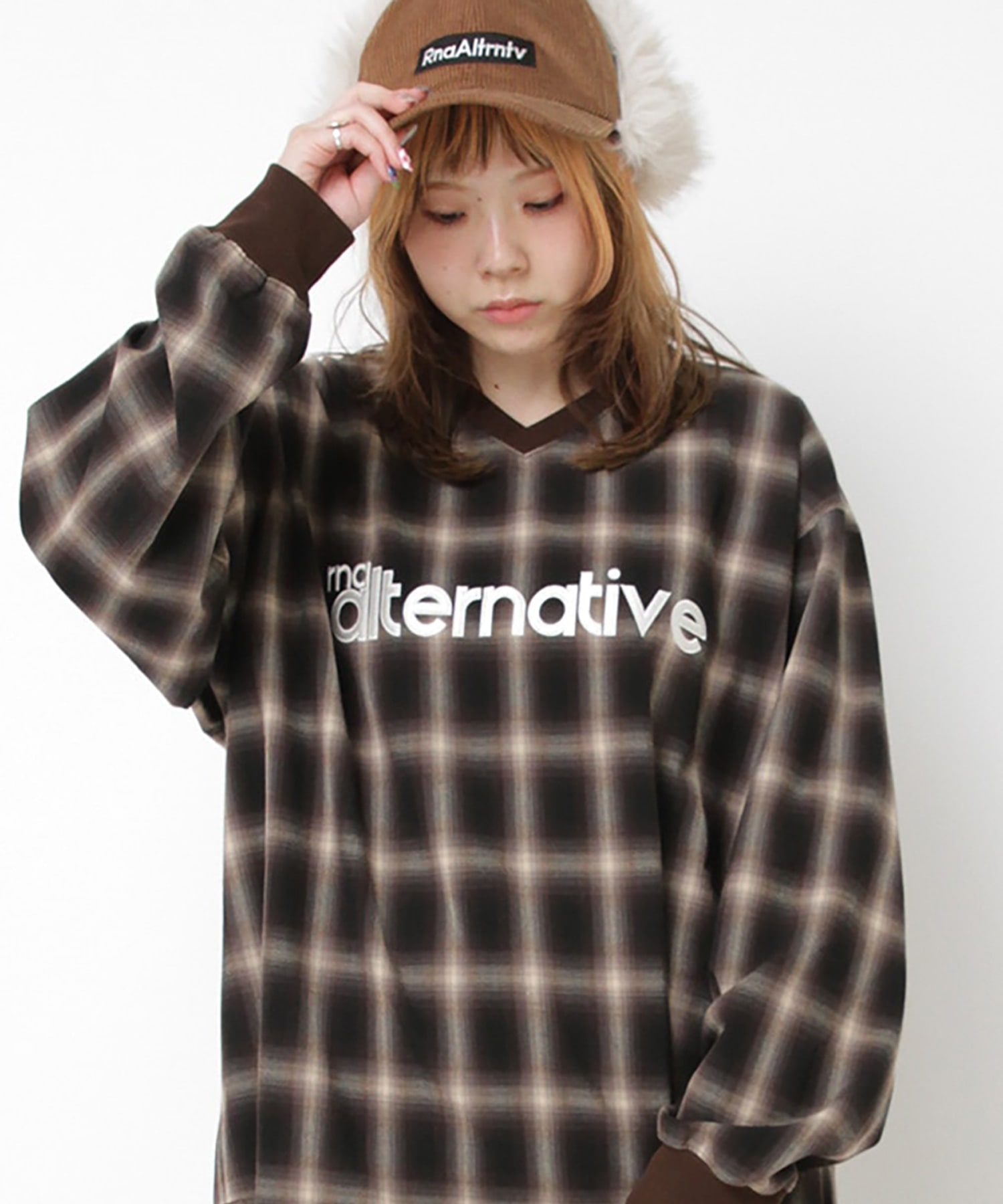 B2928 オンブレーチェックシャツプルオーバー