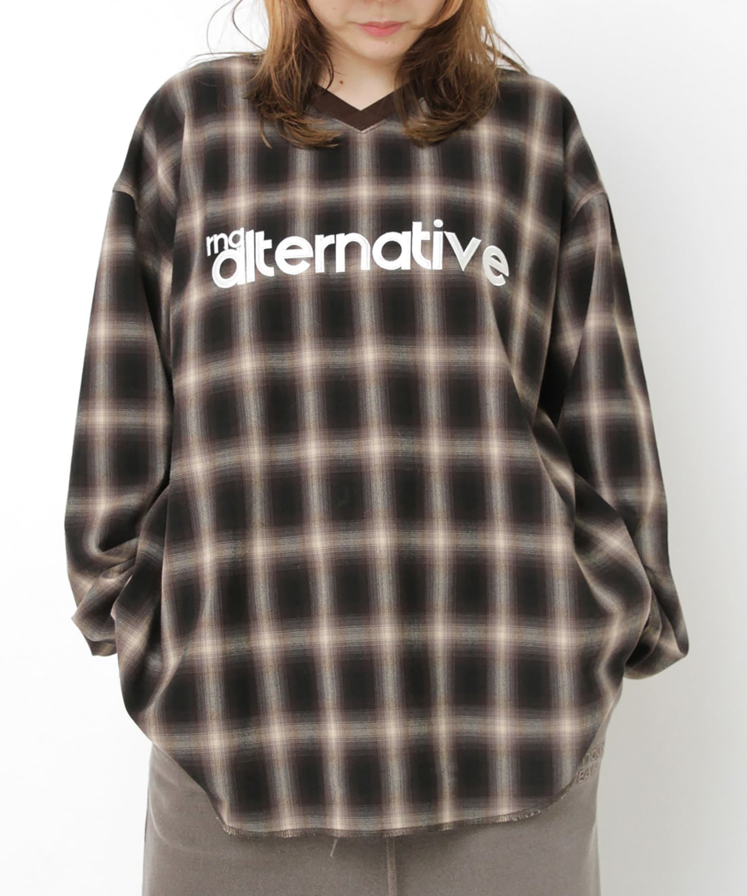 B2928 オンブレーチェックシャツプルオーバー