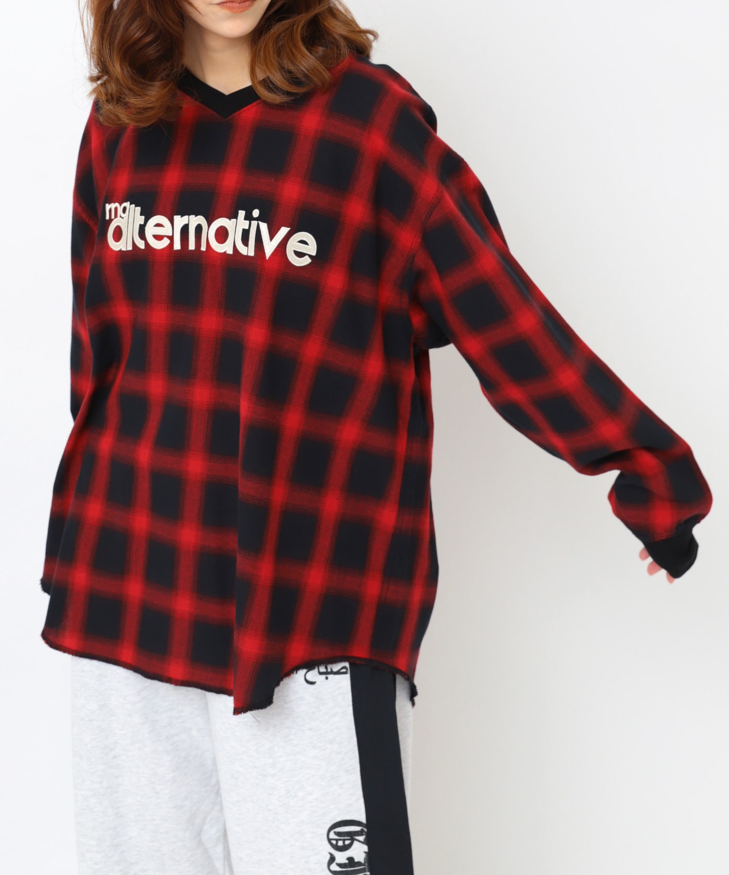 B2928 オンブレーチェックシャツプルオーバー