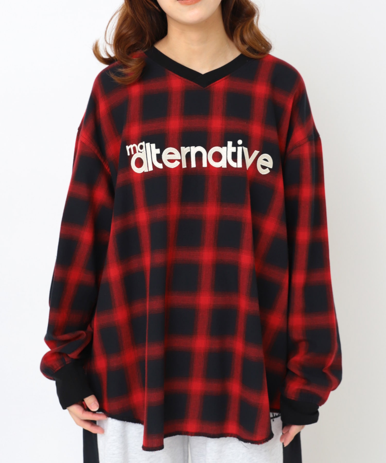 B2928 オンブレーチェックシャツプルオーバー