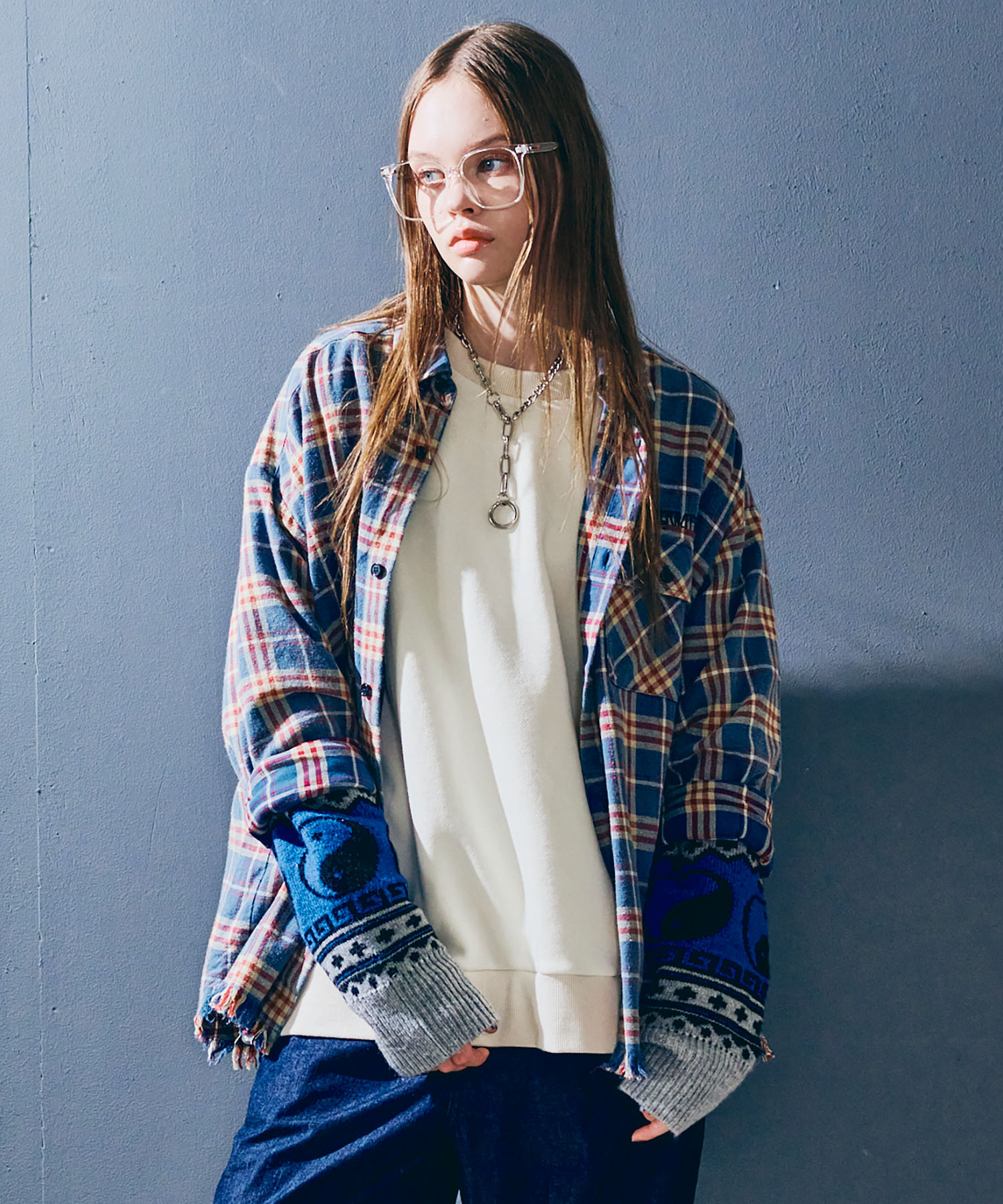 B2931 フリンジチェックシャツ