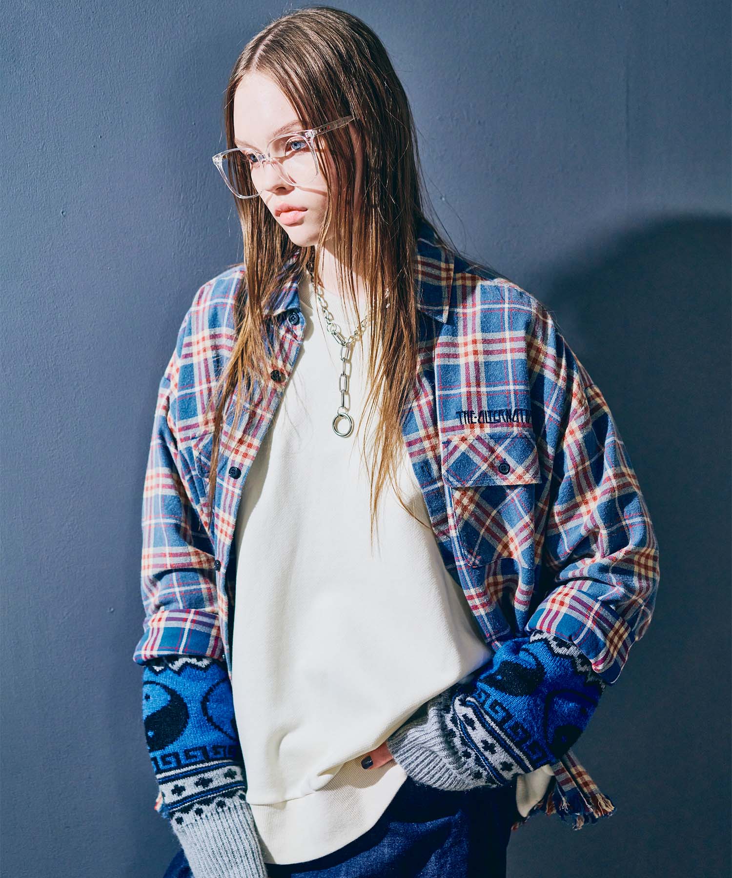 B2931 フリンジチェックシャツ