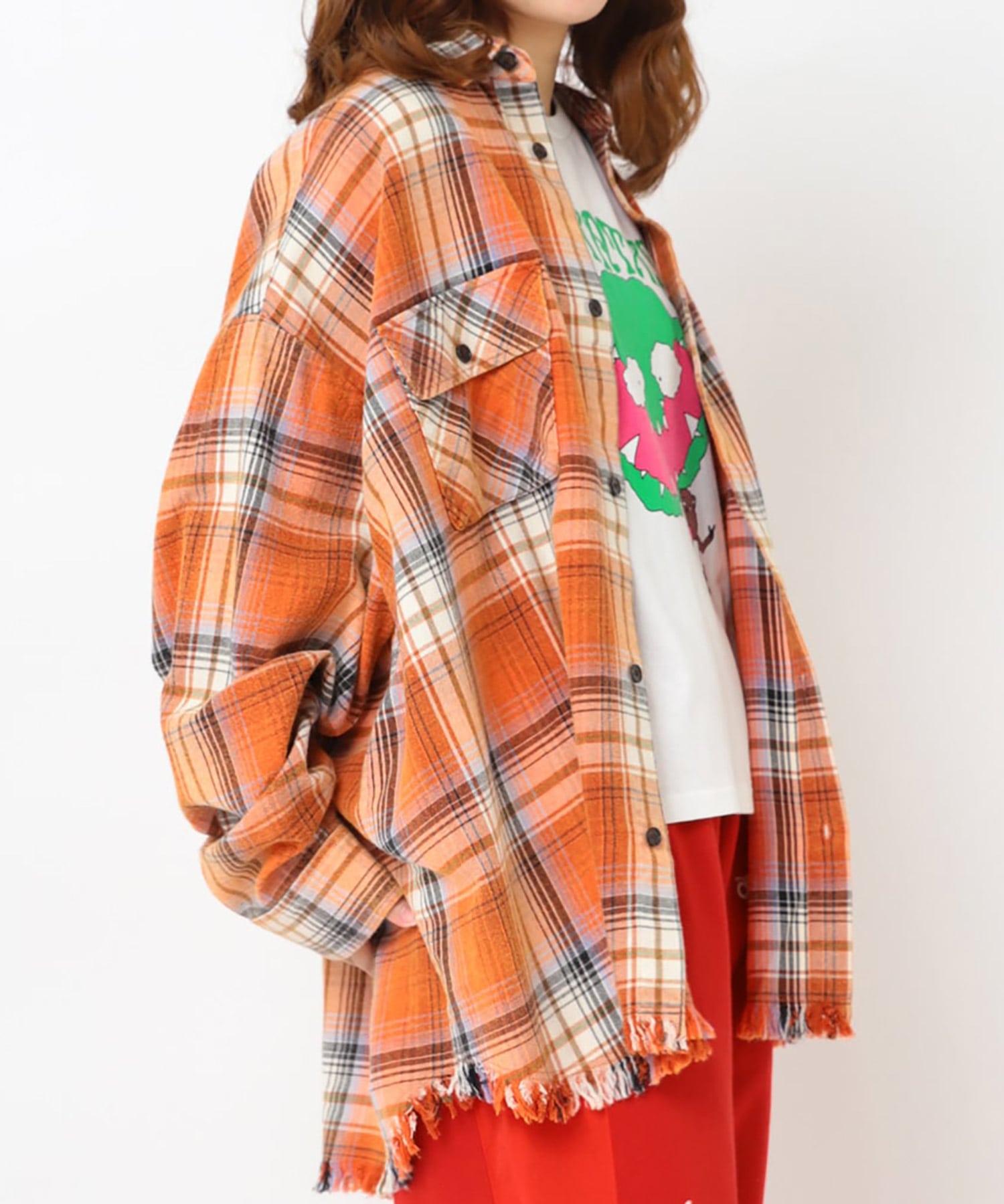 B2931 フリンジチェックシャツ