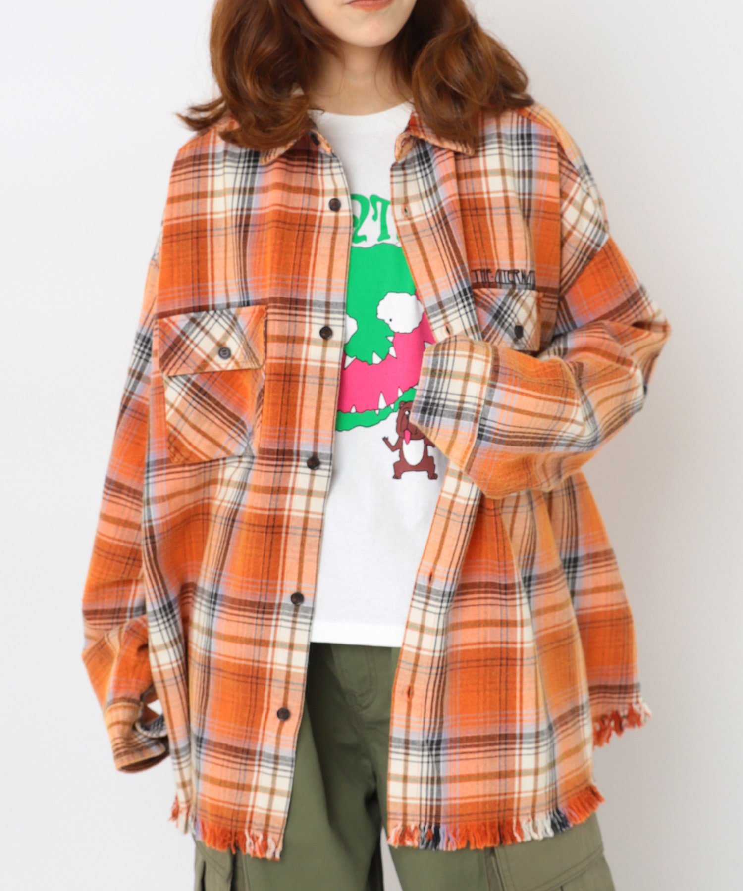 B2931 フリンジチェックシャツ