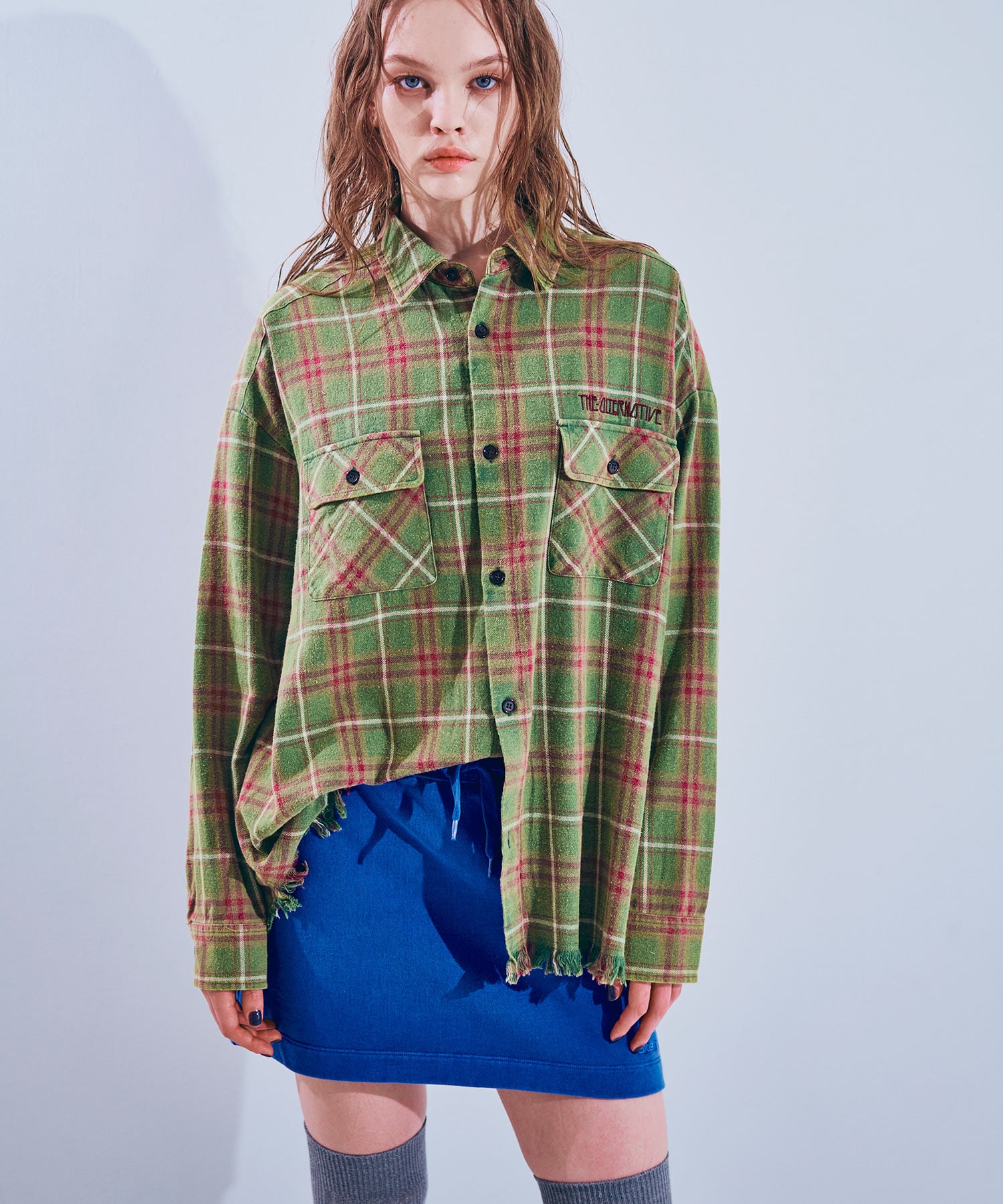 B2931 フリンジチェックシャツ