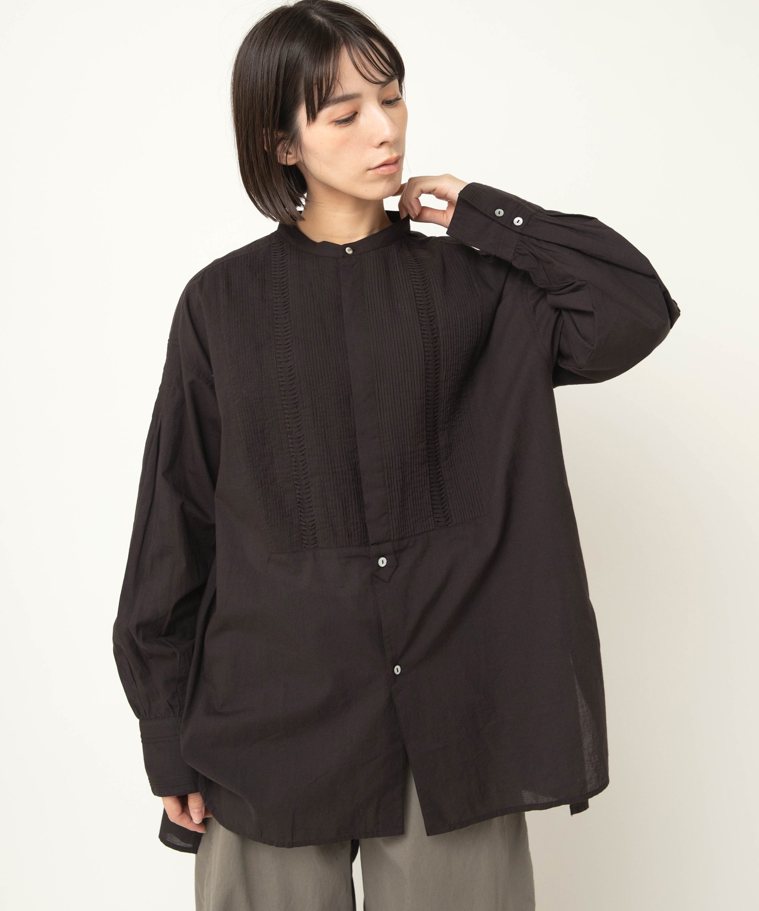 【1月上旬納期】B2932 インドコットンヴィンテージピンタックシャツ