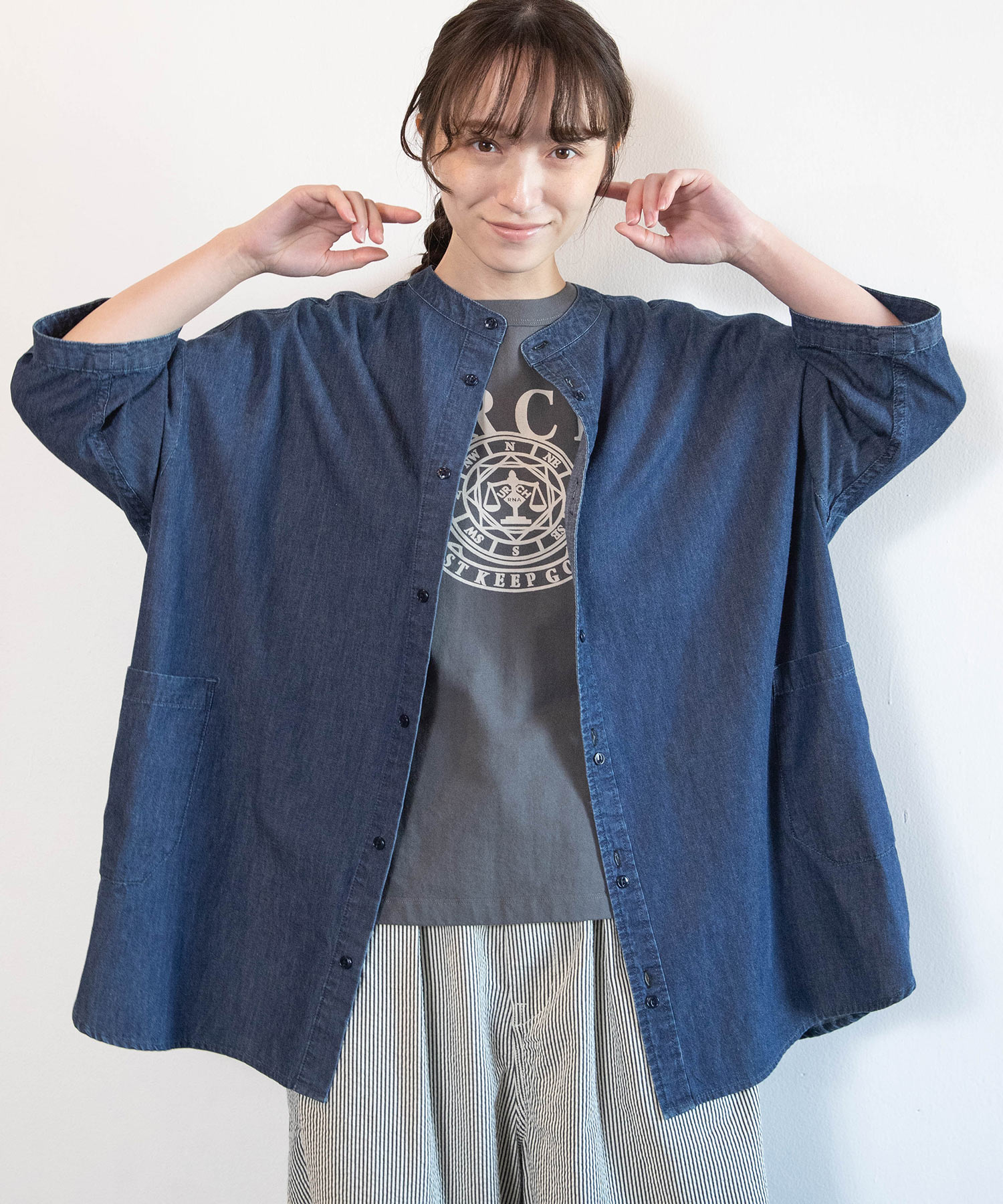 【4月中旬納期】B2936 アトリエチュニックハーフスリーブデニムシャツ