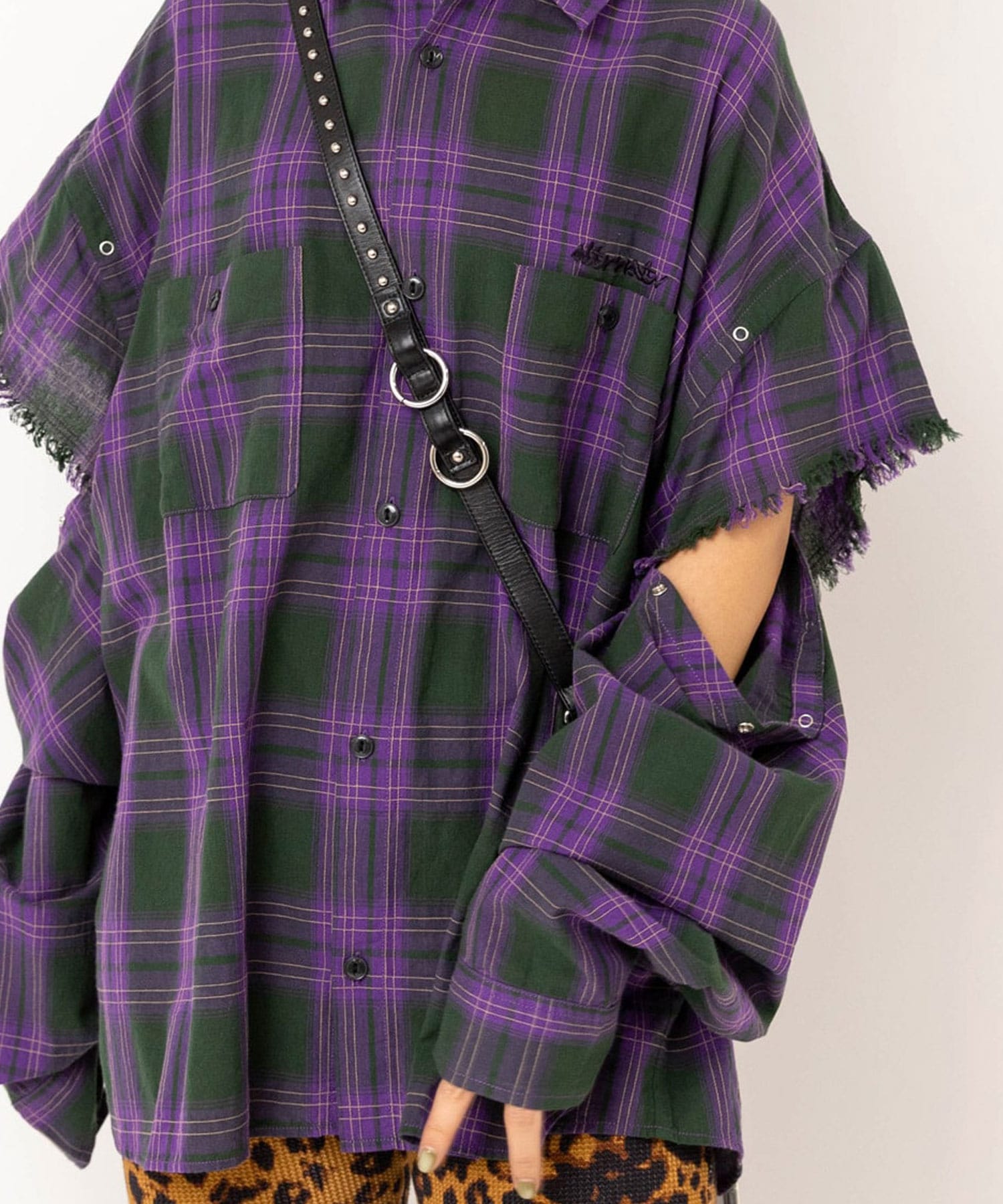 B2941 レイヤードスリーブチェックシャツ