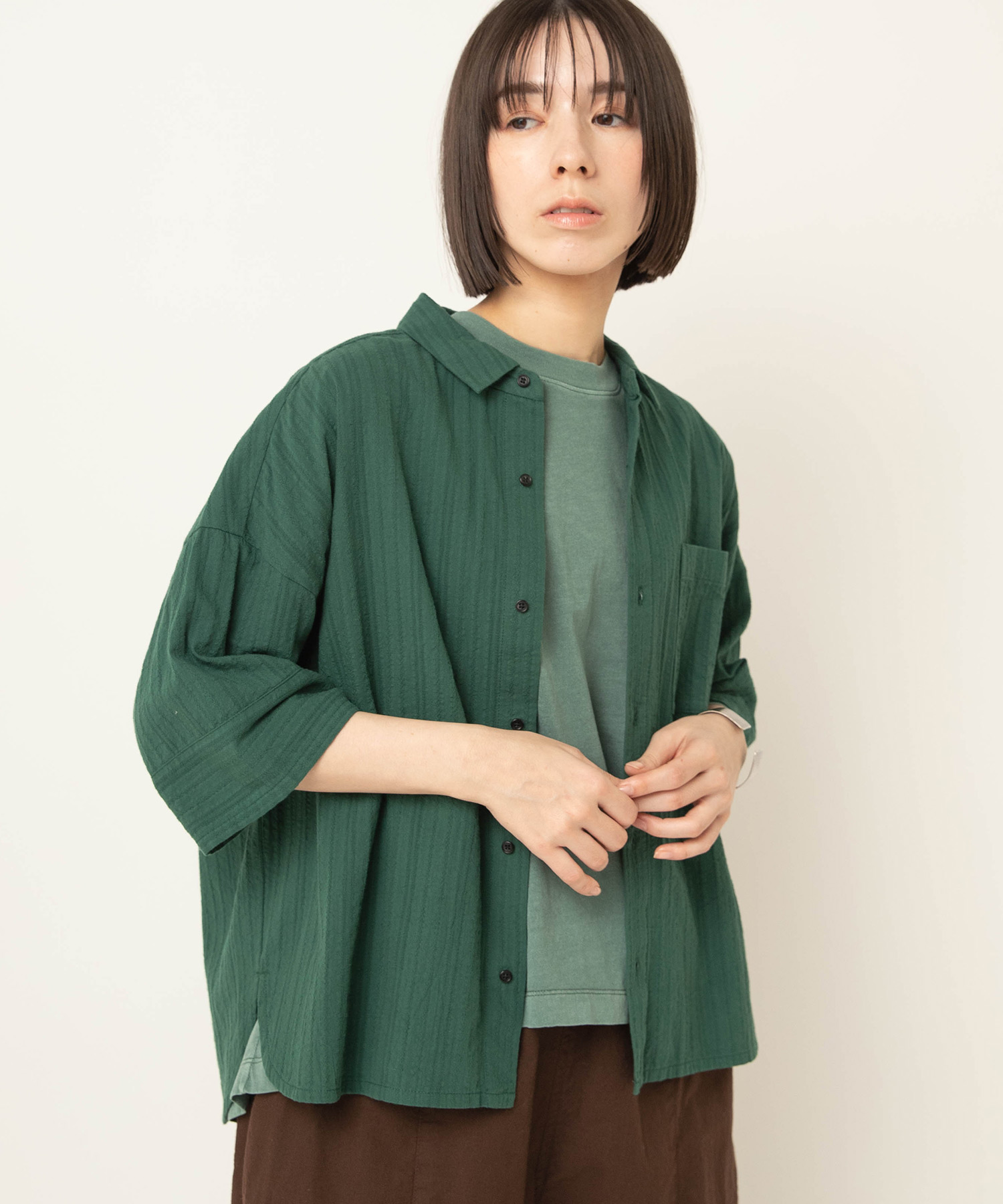 B2961 ドビーストライプハーフスリーブシャツ