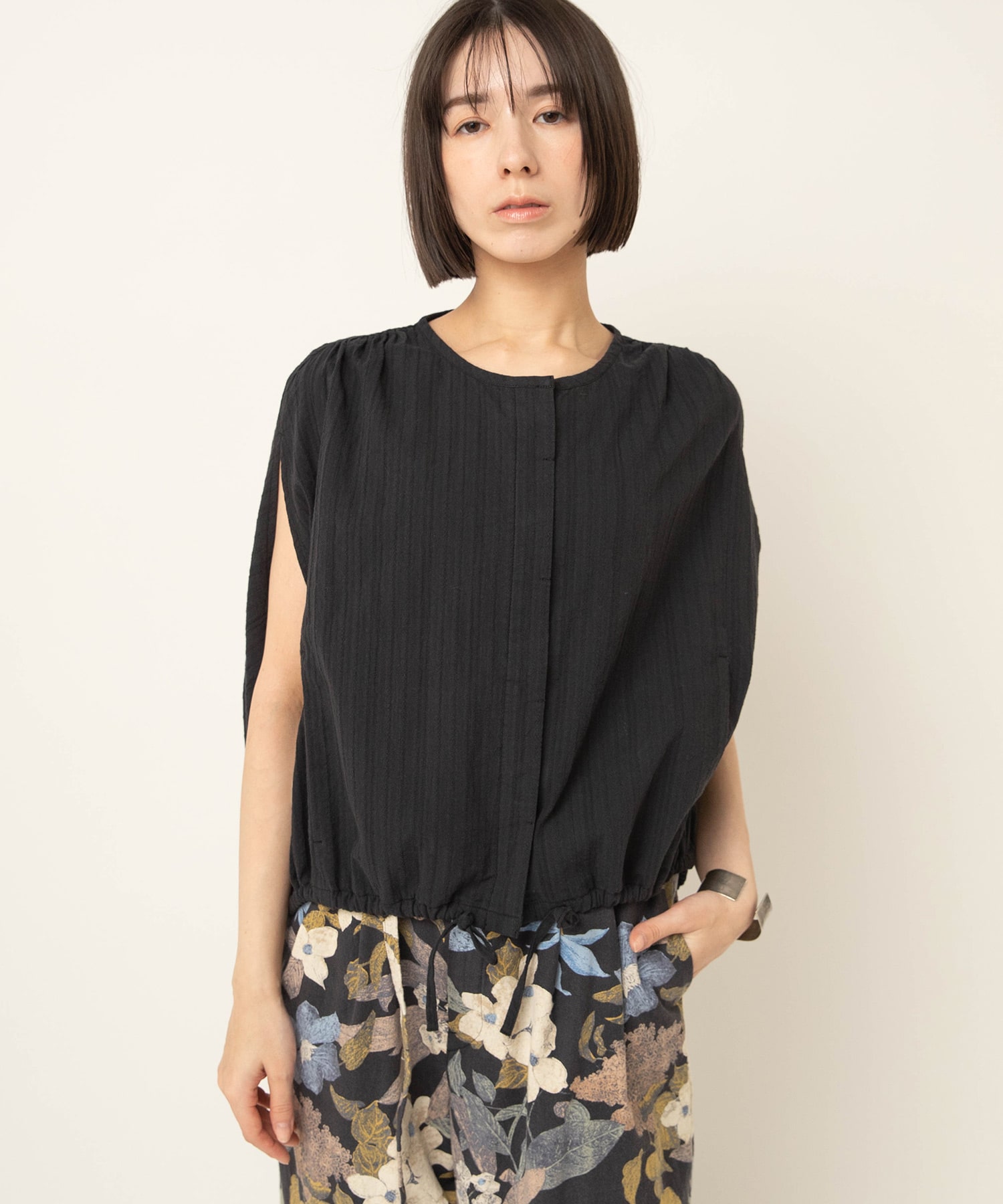 B2962 ドビーストライプデザインバルーンシャツ