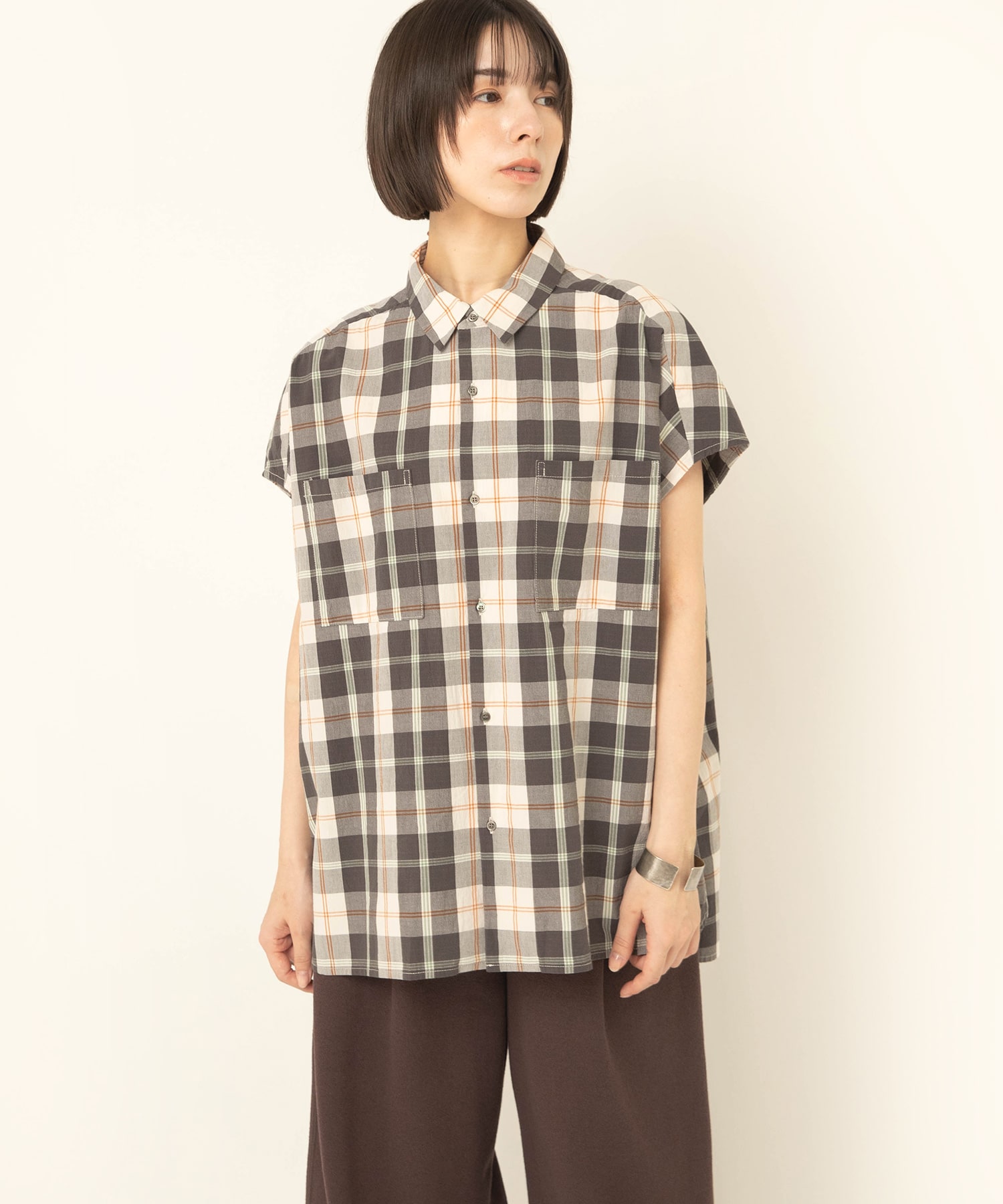 【7月上旬納期】B2972 ワッシャーチェックドロップショルダーシャツ