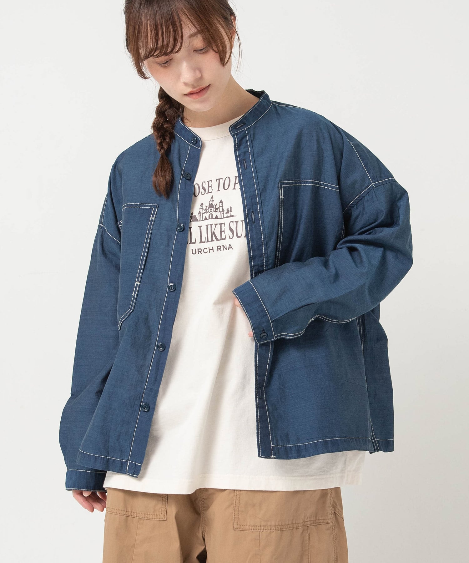 9月上旬納期】B2986 シアーデニムのシャツジャケット(F デニムBIO