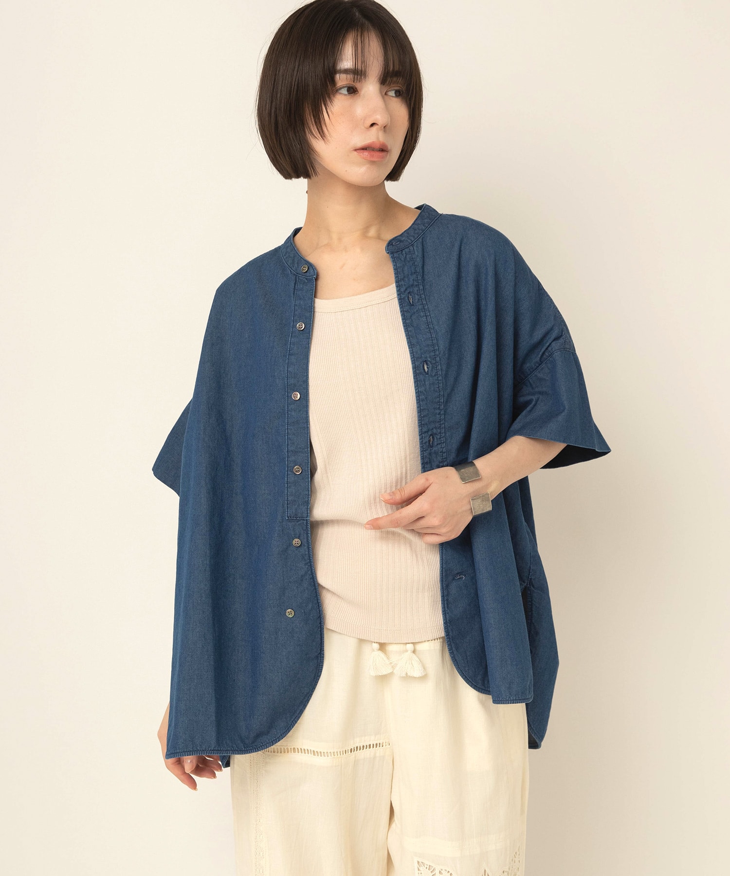 【8月上旬納期】B2989 ハーフスリーブデニムシャツ