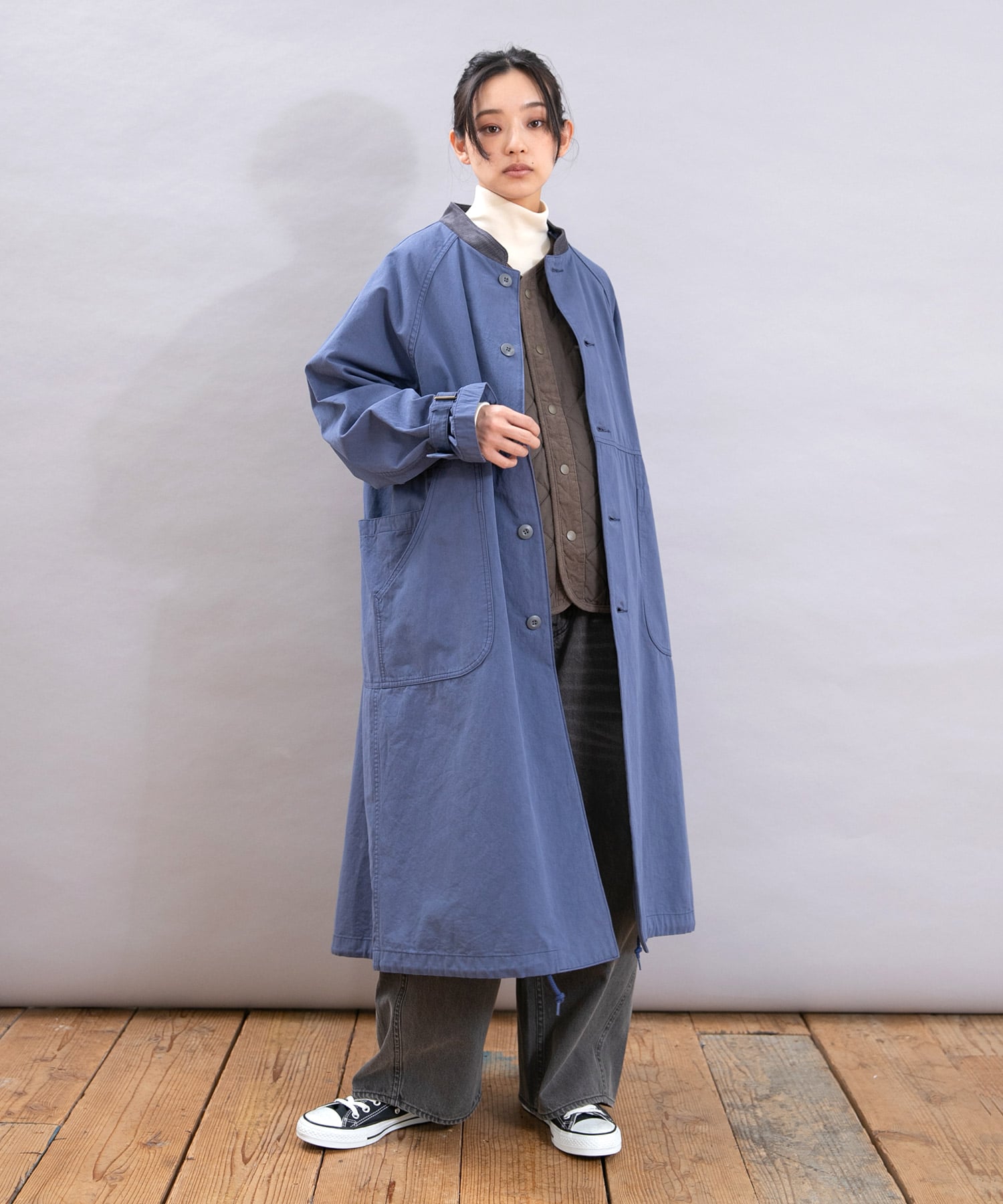 C0785 ちょい立ち襟のアーミーコート