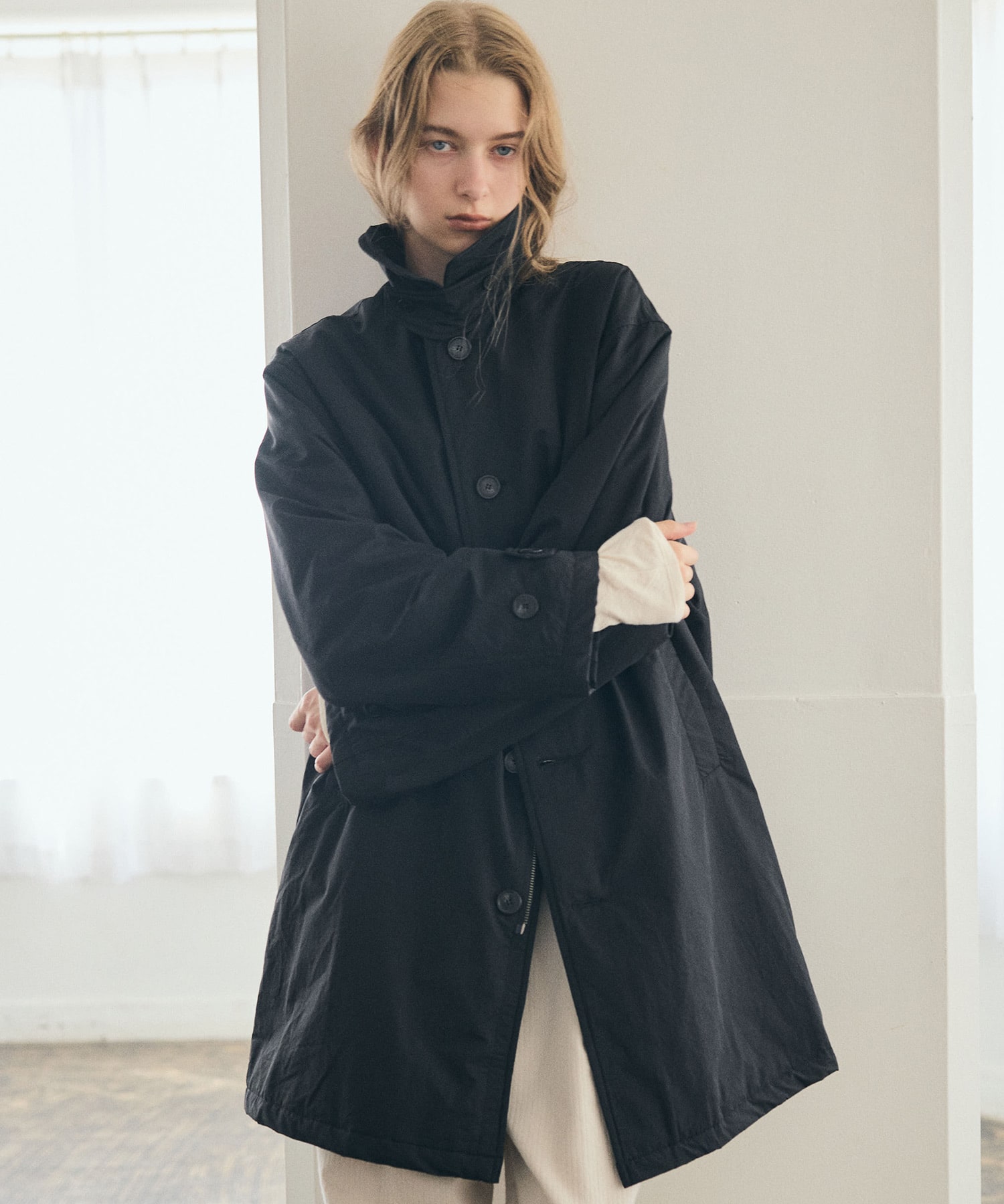 【11月中旬納期】C0792 コットンナイロンパッファーハーフコート