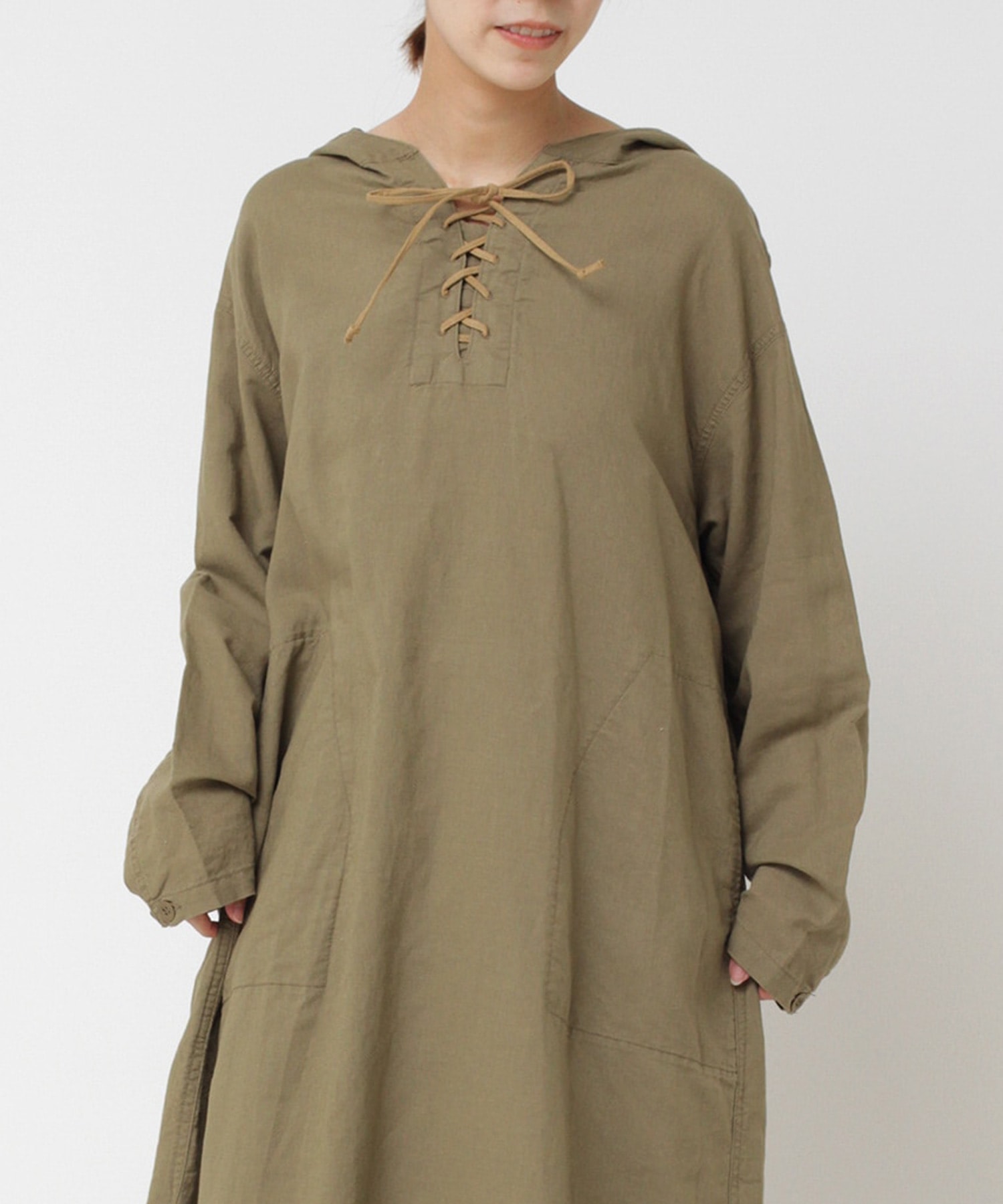 D1523 コットンリネンフードワンピース