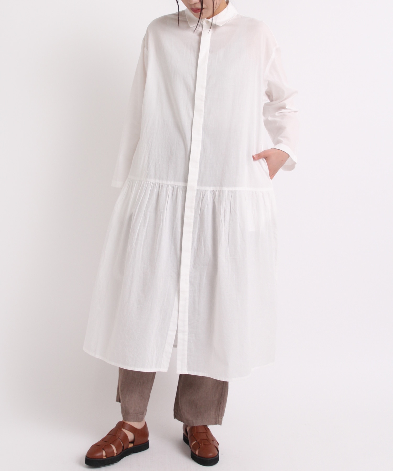 D1577 コットンティアードシャツワンピース