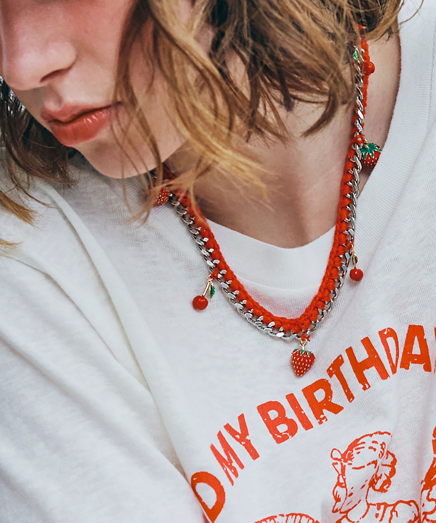 E5249 フルーツ&クロシェネックレス